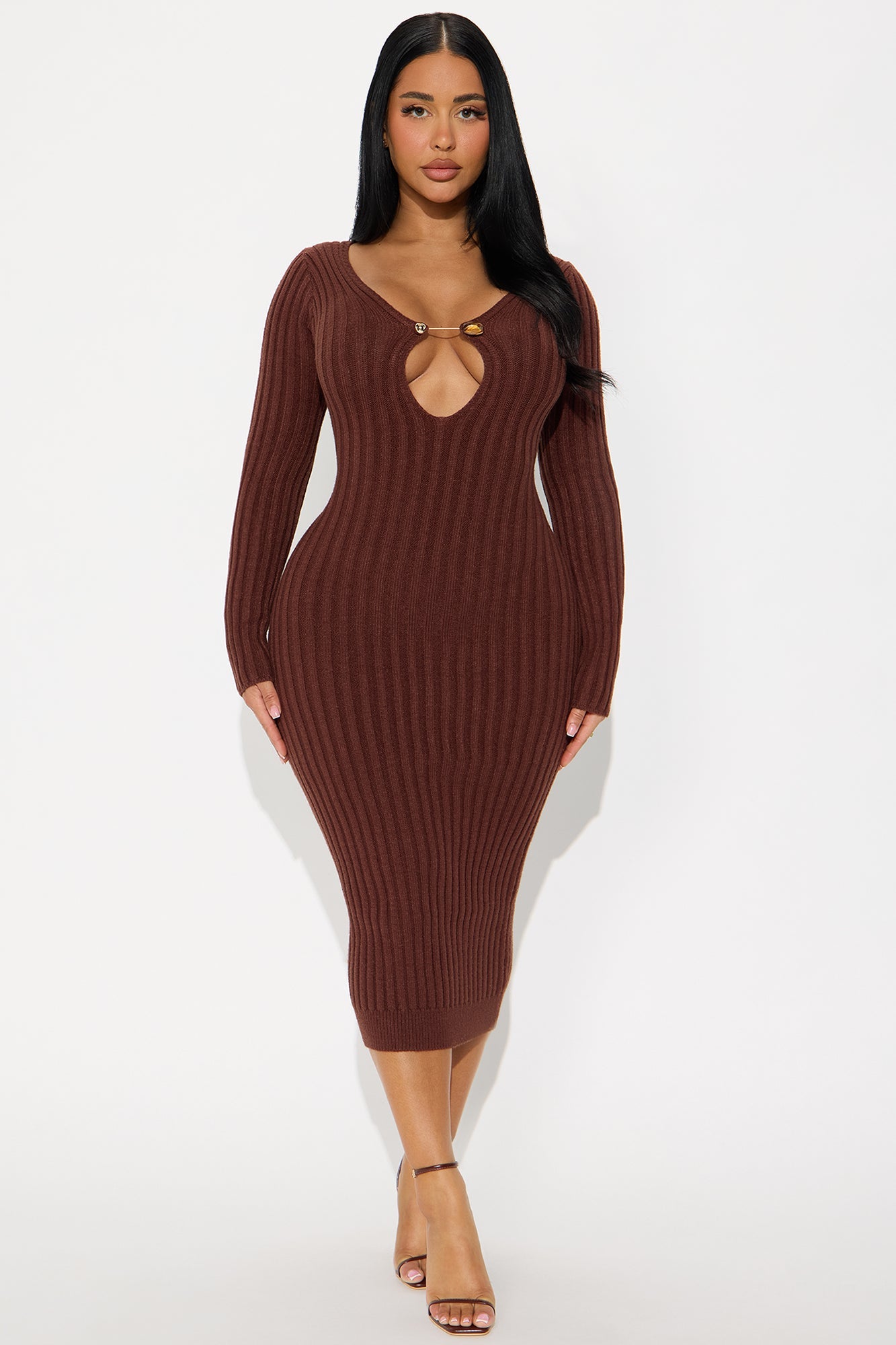 Moore Ribbed Midi Dress - Chocolate