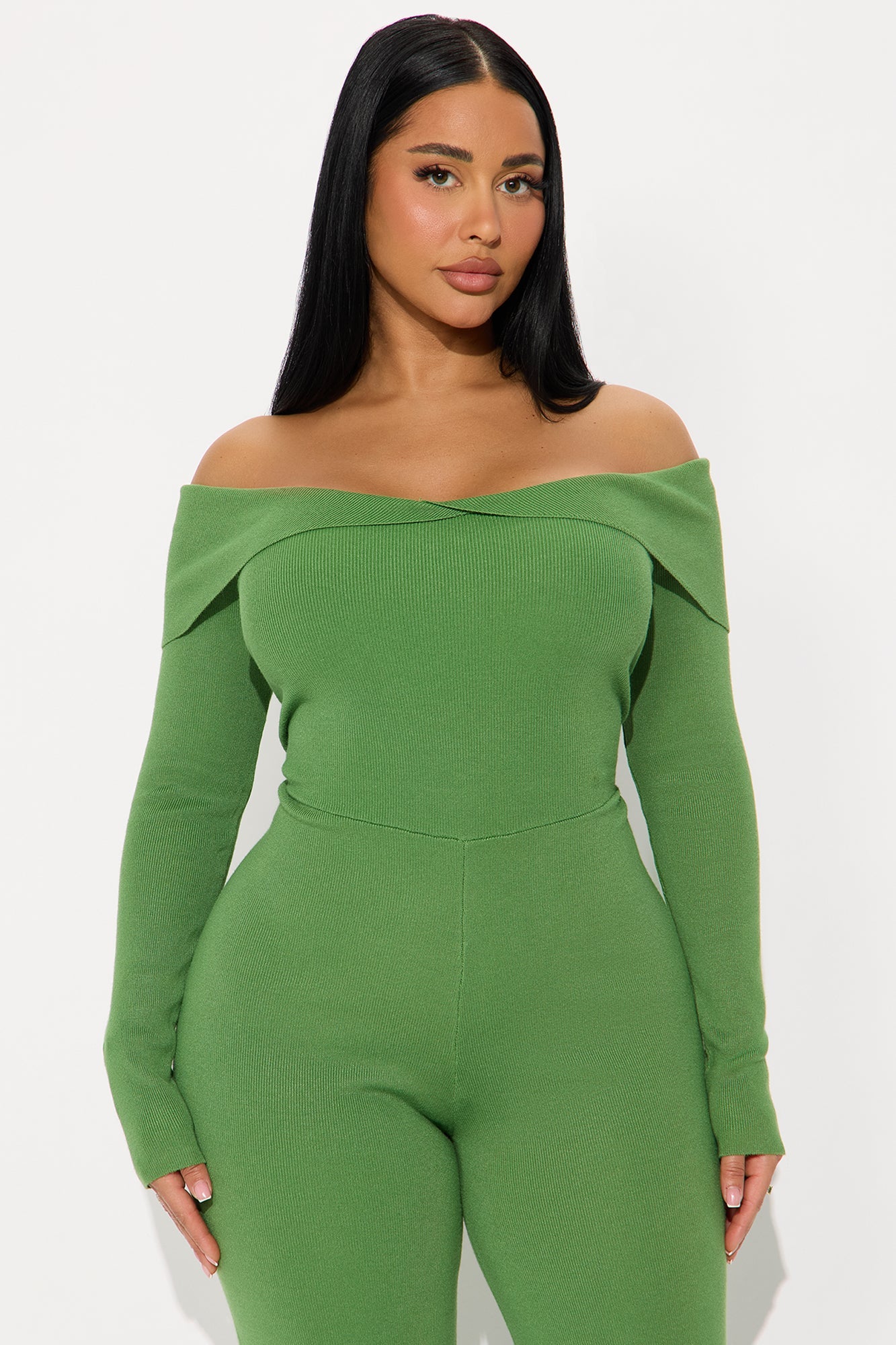 Stacey Sweater Off Shoulder Jumpsuit - Green