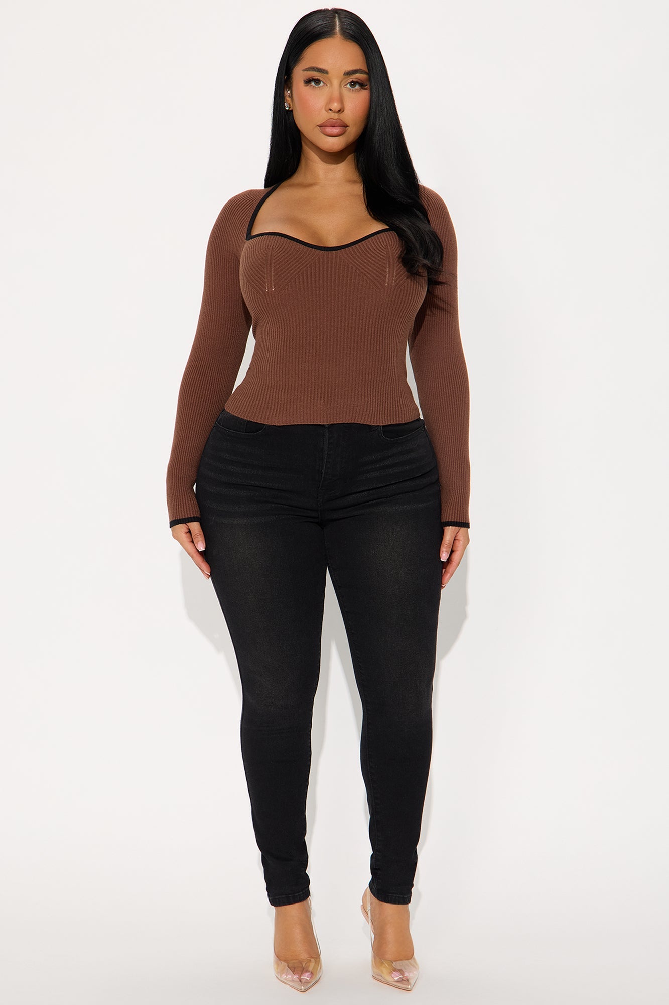 Cozy Inside Contrast Sweater Top - Brown/combo
