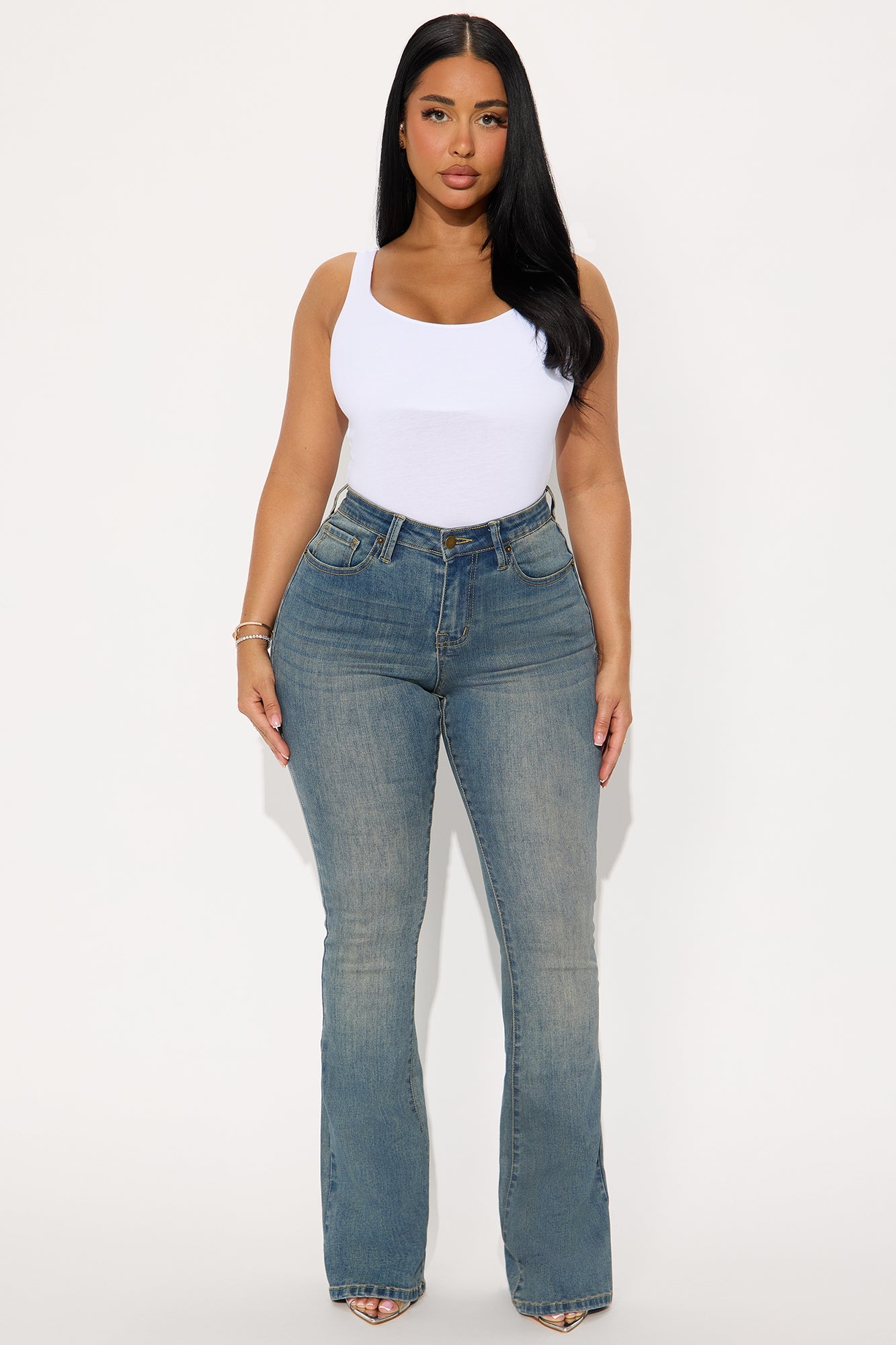 Classic Compression Stretch Flare Jeans - Vintage Wash