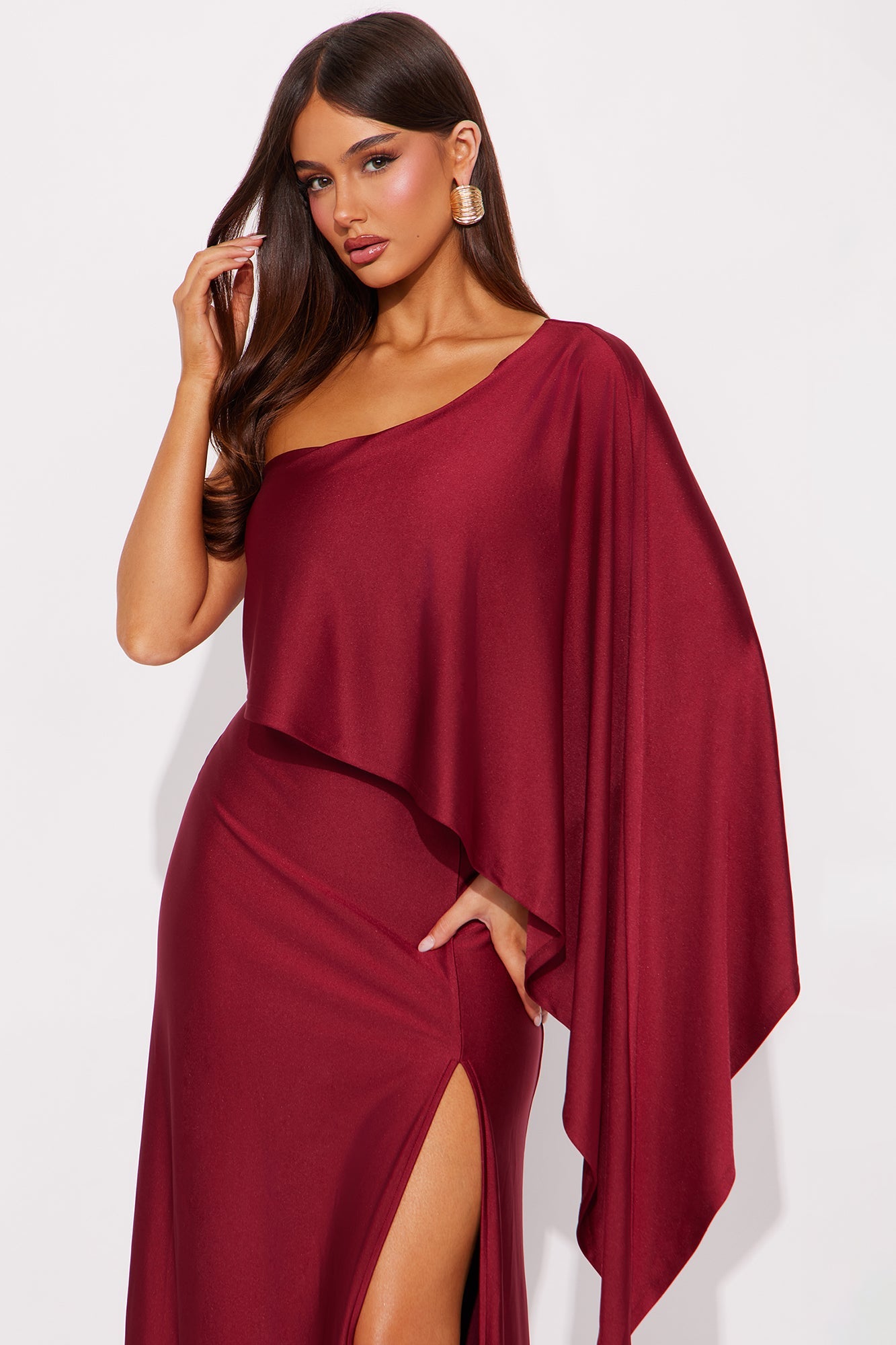 Classic Mayhem Draped Maxi Dress - Burgundy