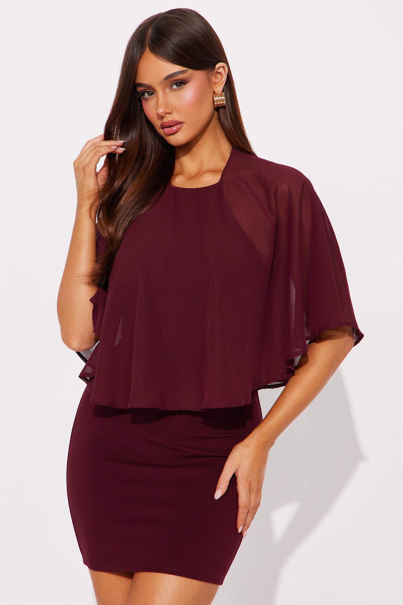 Teresa Draped Mini Dress - Burgundy
