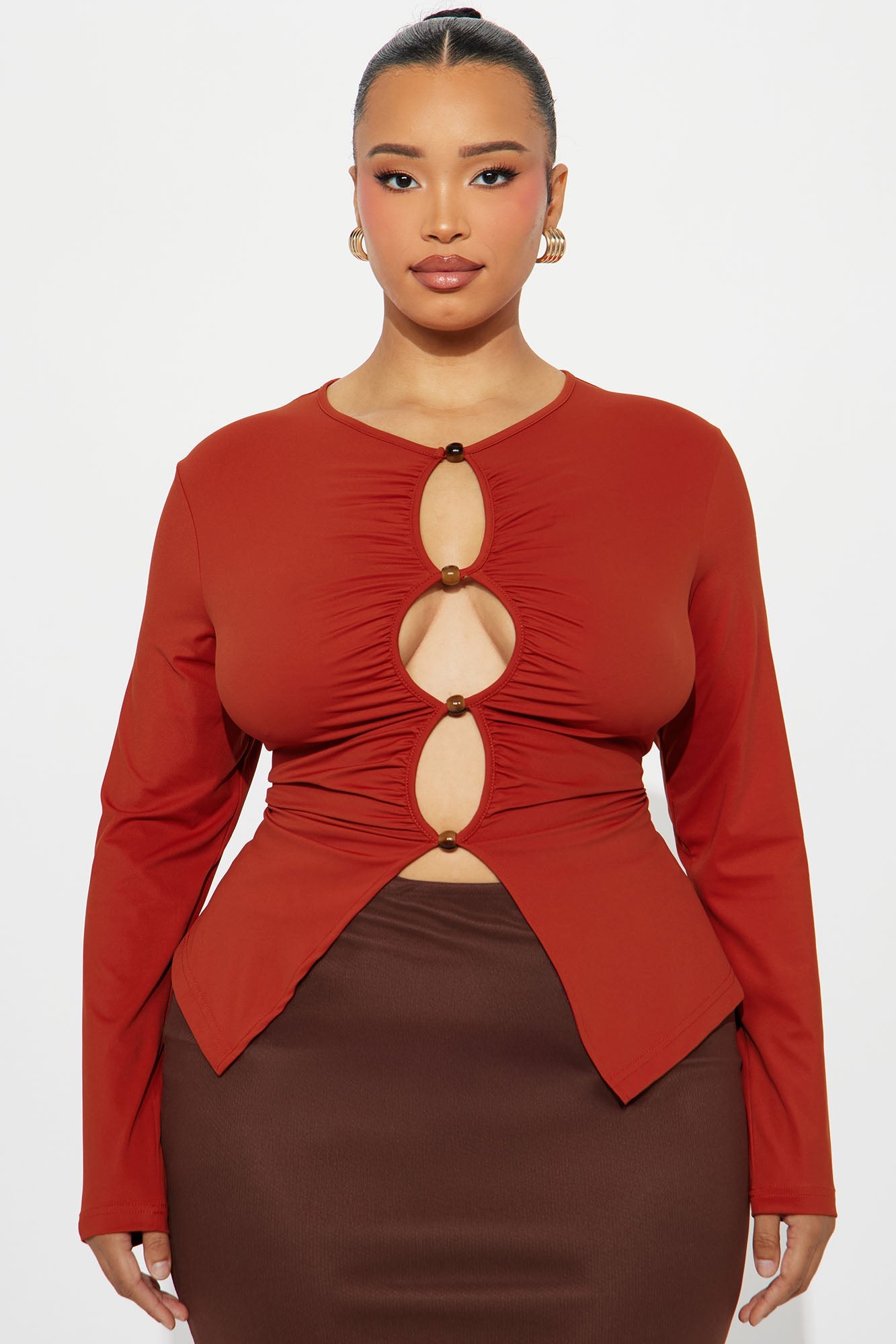 Nettal Ruched Long Sleeve Top - Rust