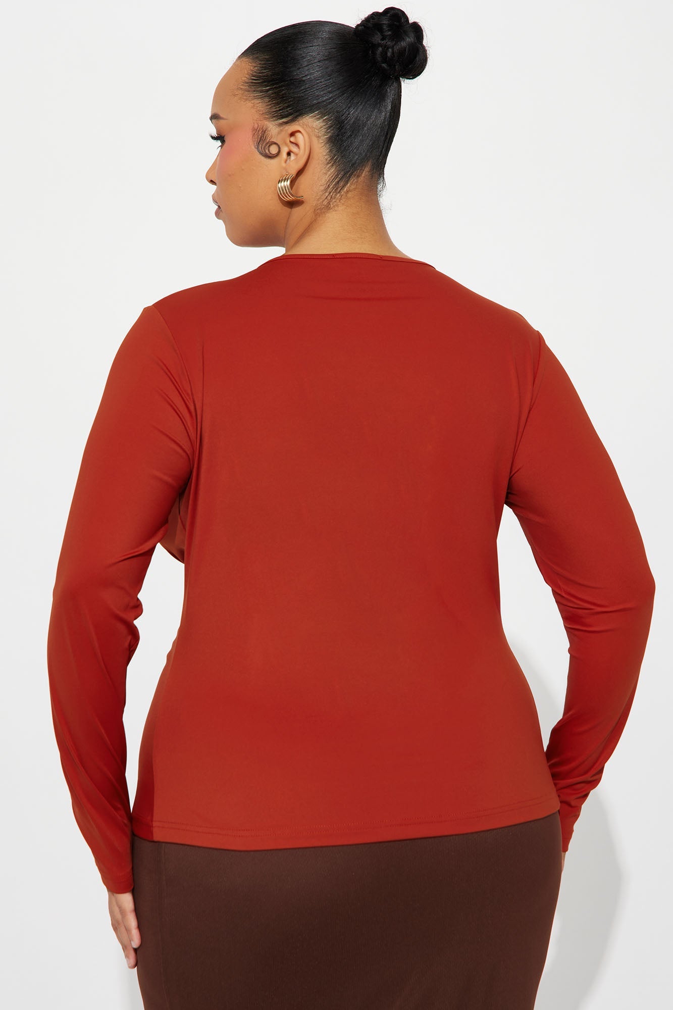 Nettal Ruched Long Sleeve Top - Rust