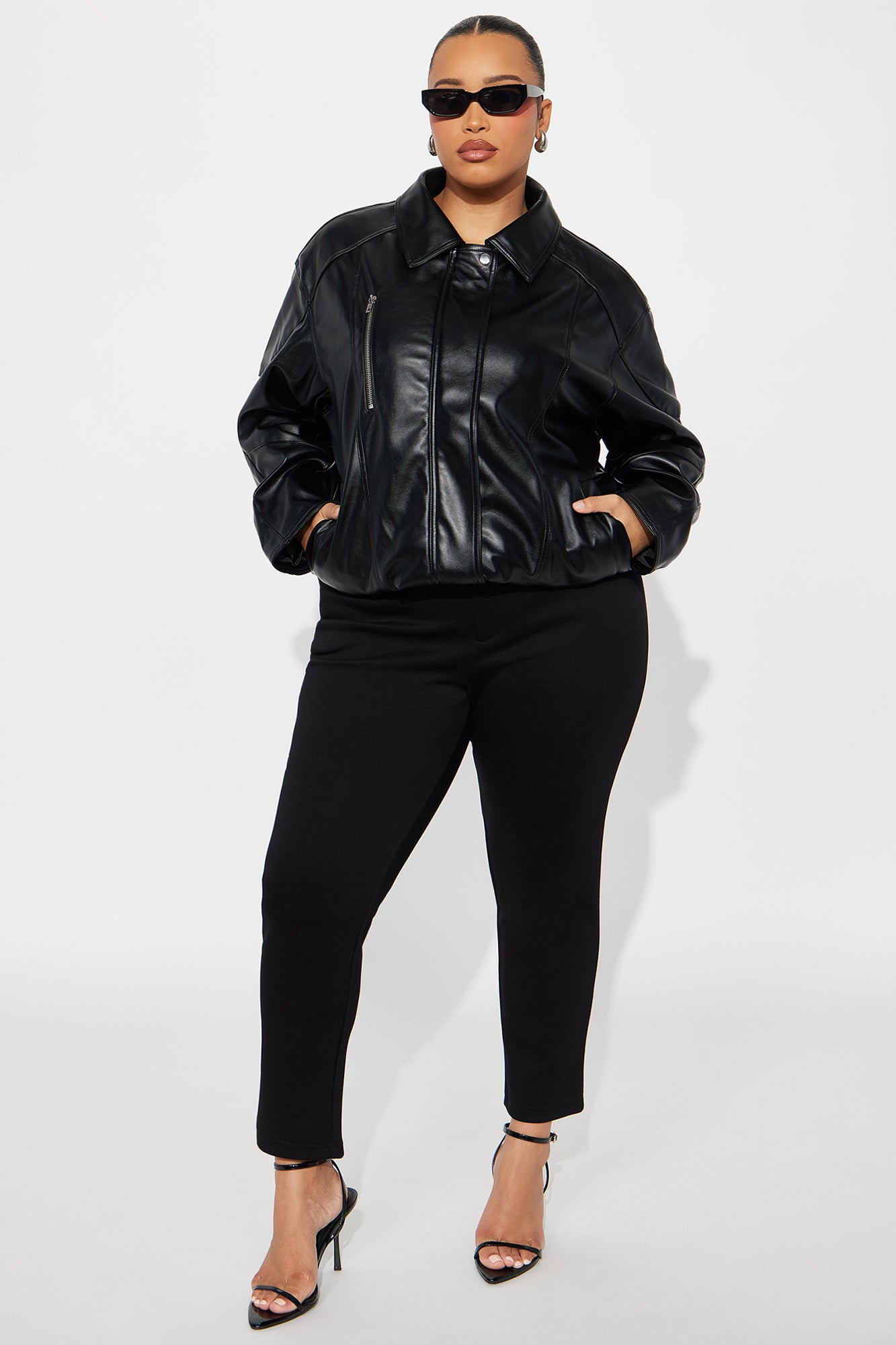 More To Come Faux Leather Bomber Jacket - Black