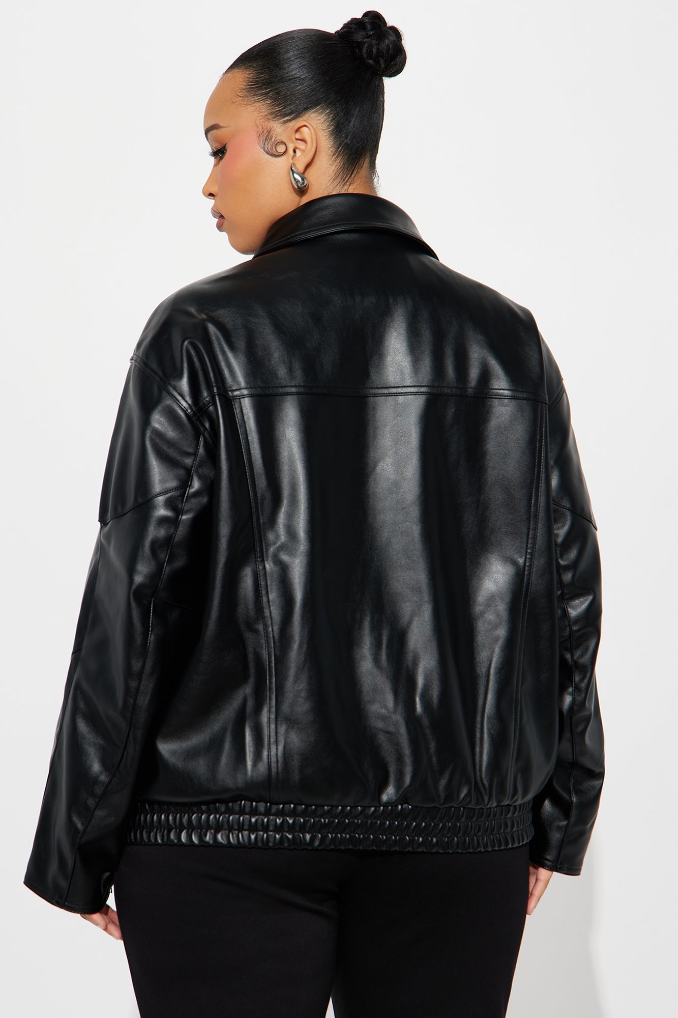 More To Come Faux Leather Bomber Jacket - Black