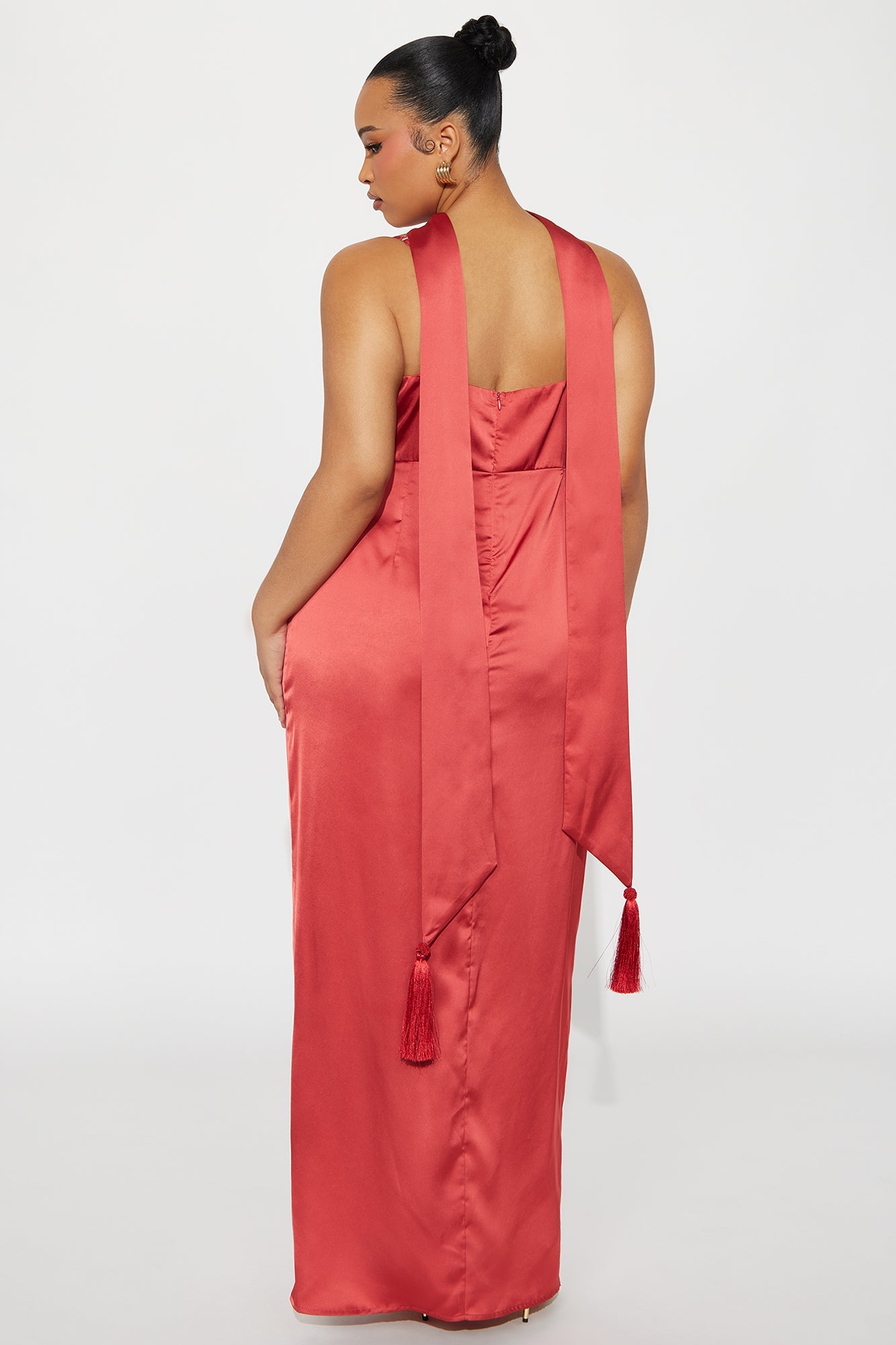 Poppy Scarf Satin Gown - Marsala