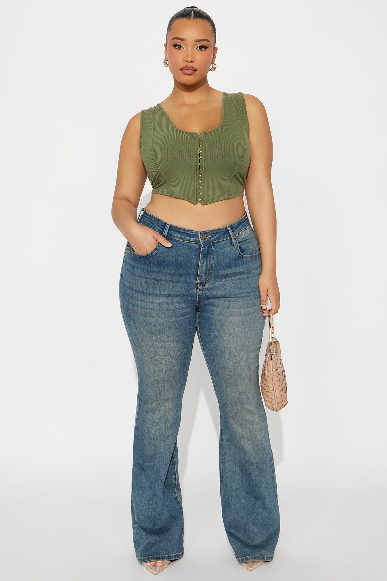 Natalie Ribbed Corset Top - Olive