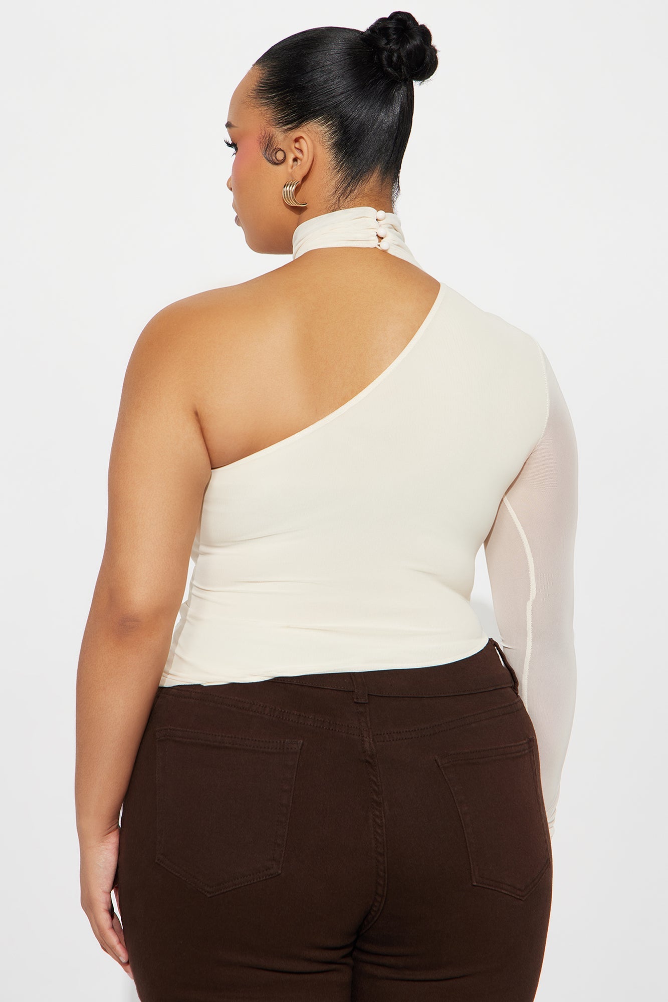 Ex Files Asymmetrical Ruched Mesh Top - Cream