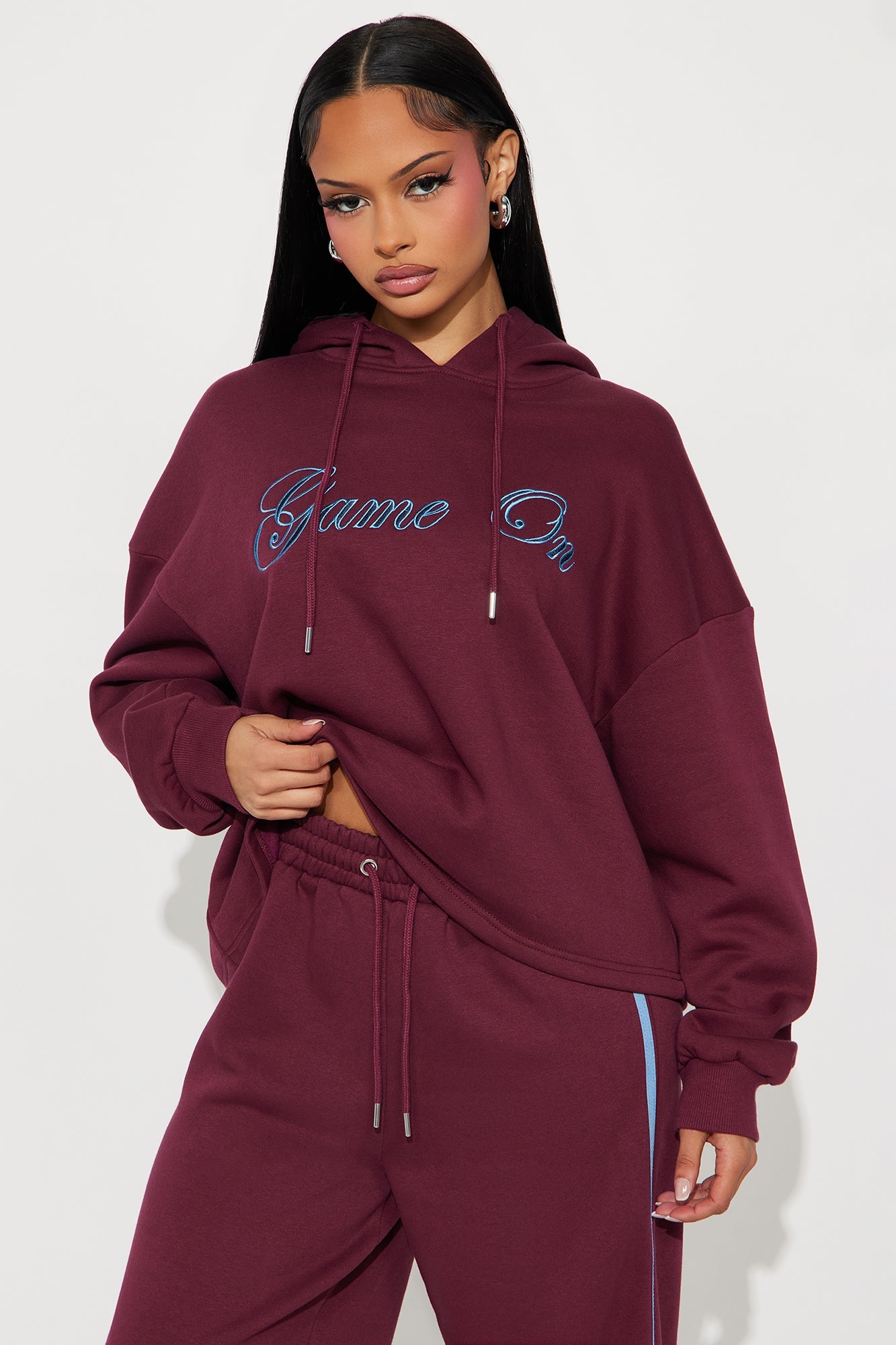 Game On Fleece Pant Set - Burgundy