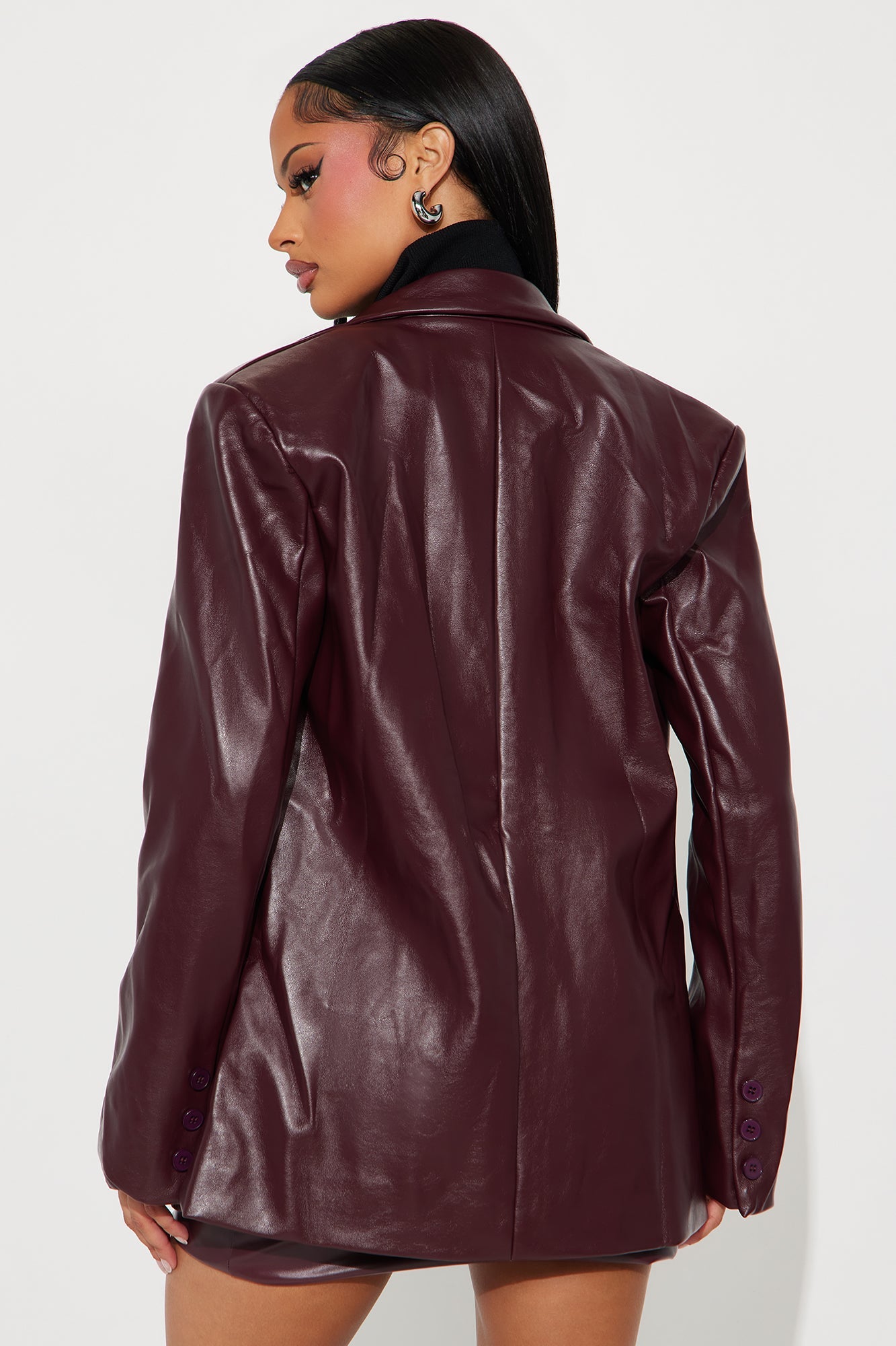 Deanna Faux Leather Oversized Blazer - Burgundy