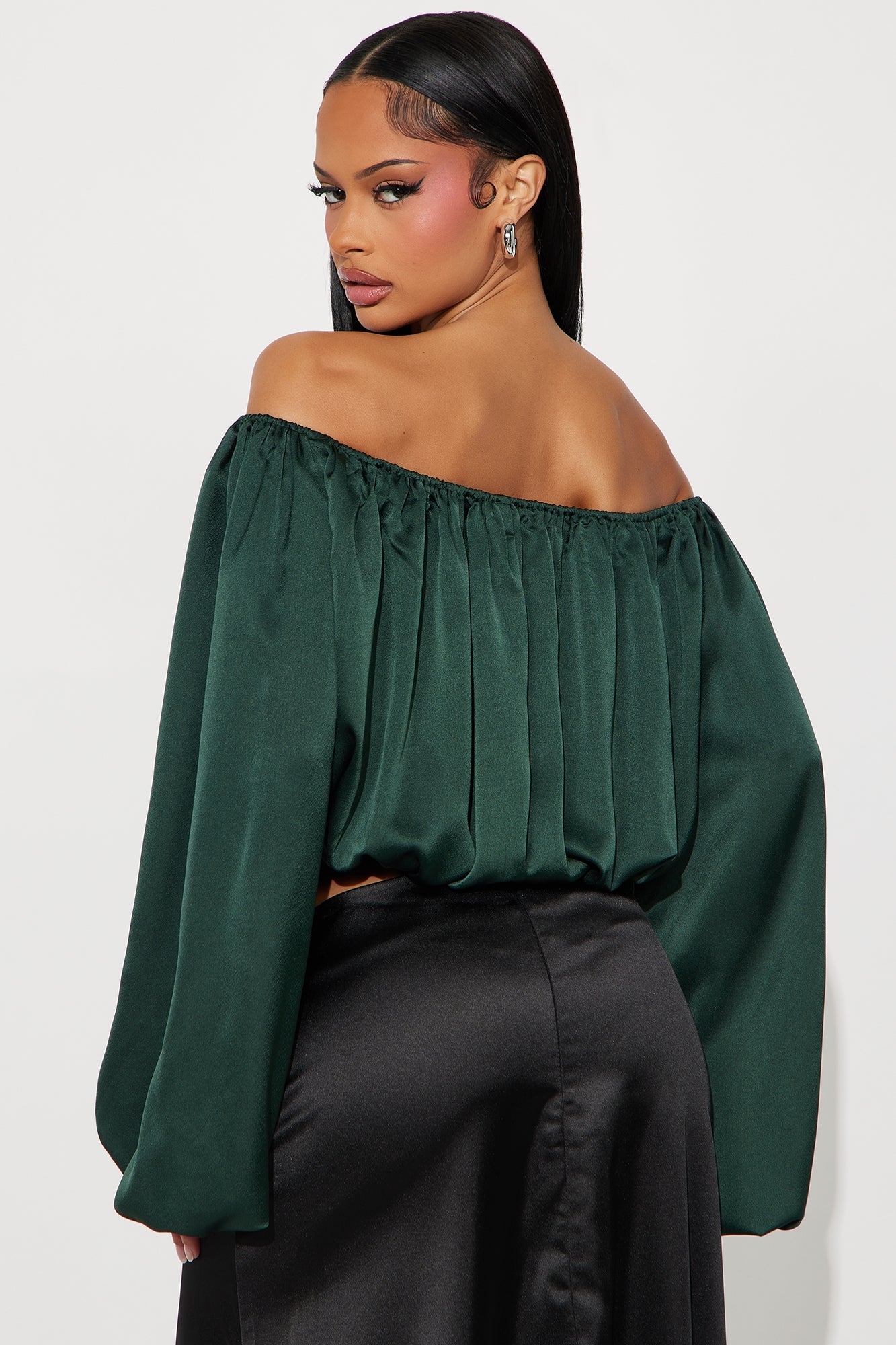 Watch Me Glow Satin Blouse - Hunter Green