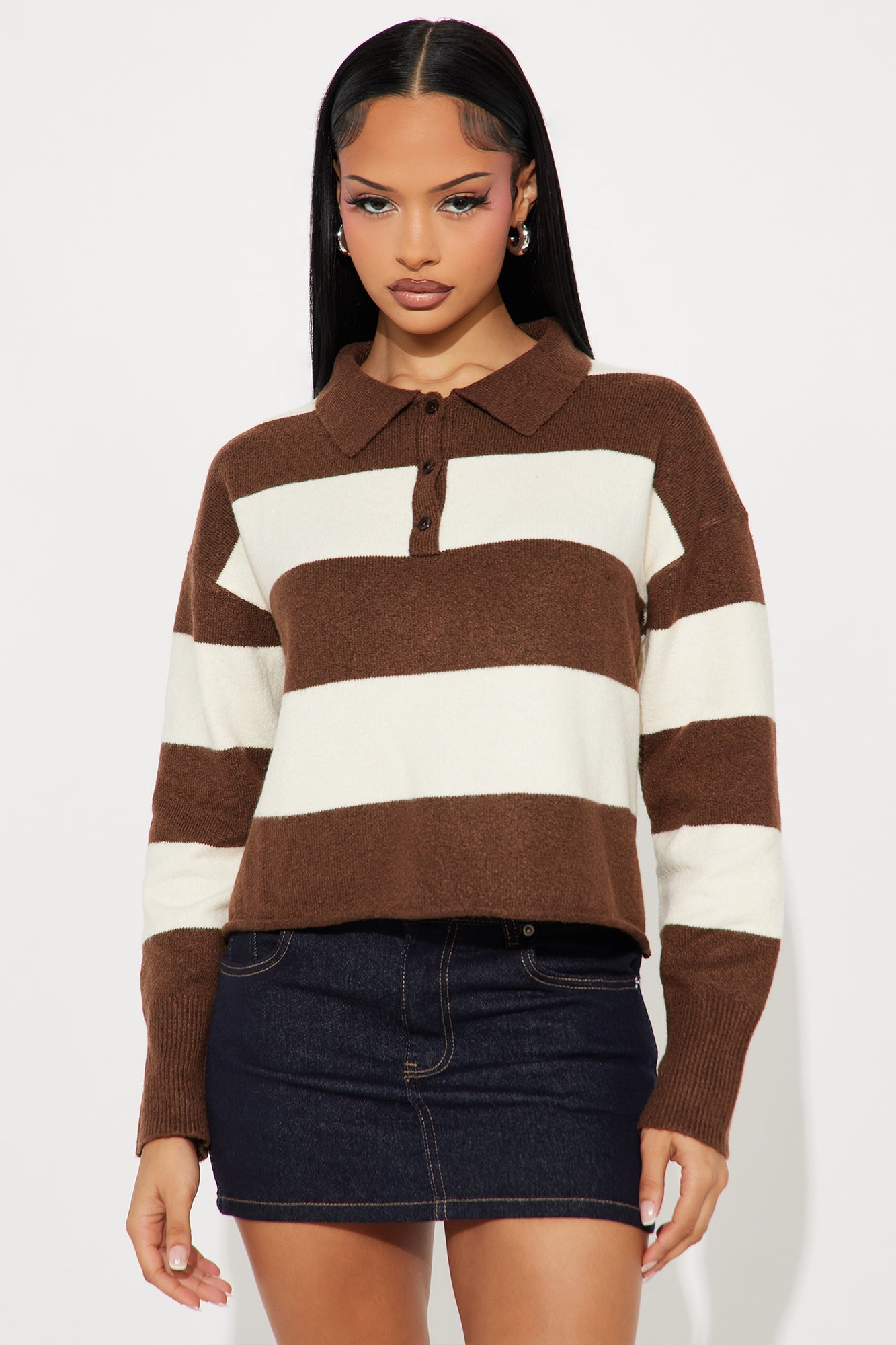 Worth It Rugby Polo Sweater - Brown/combo