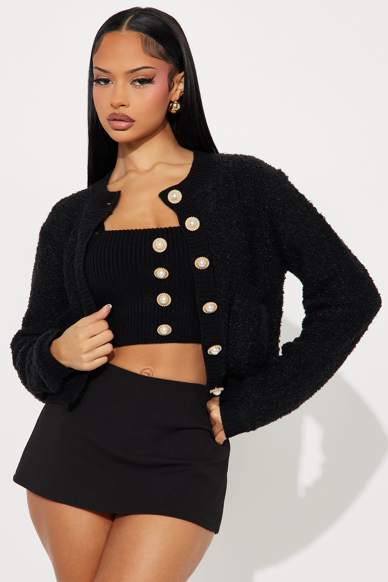 Sweet Tea Hardware 2 Piece Cardigan - Black