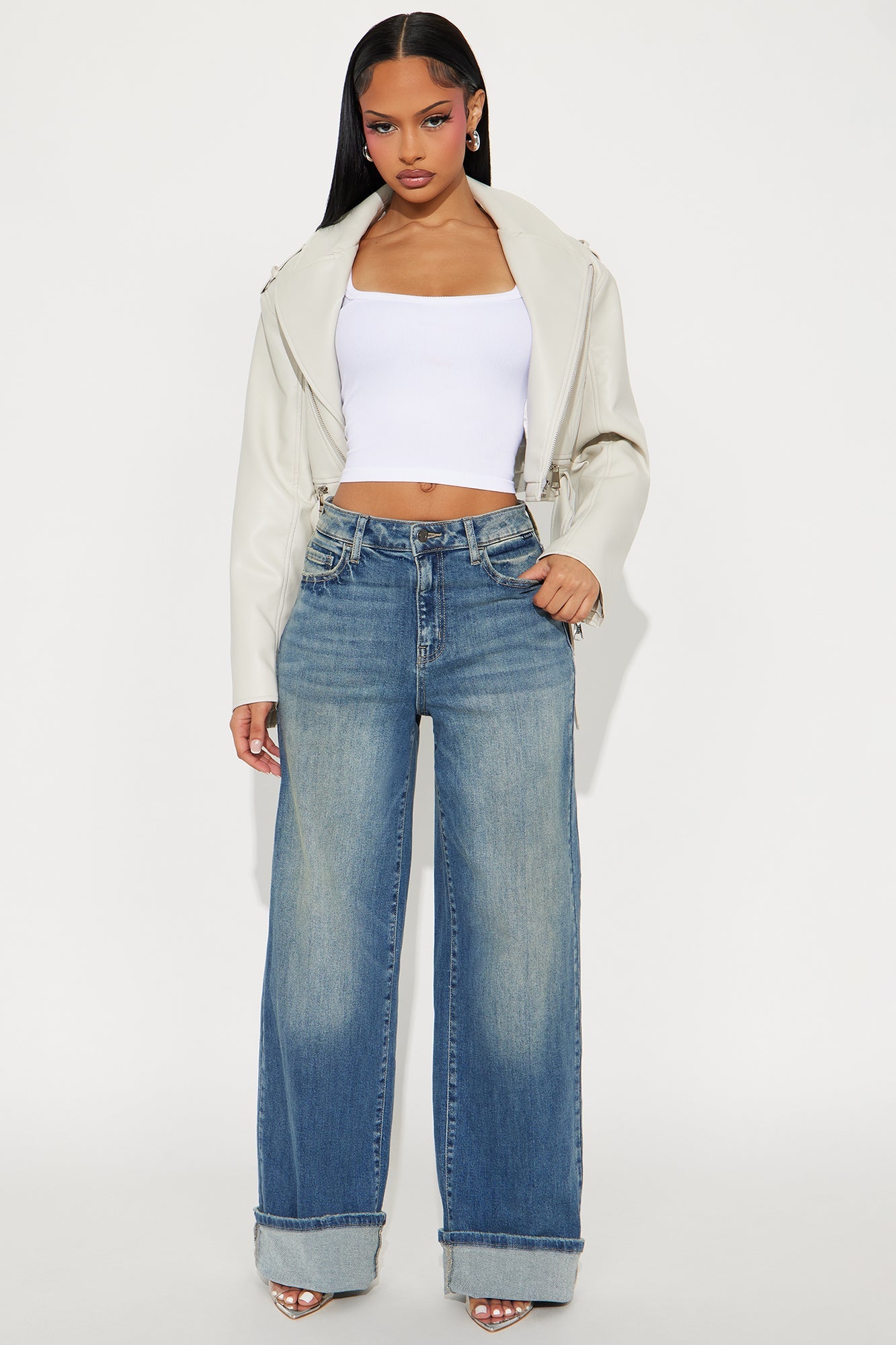 Melody Stretch Cuffed Premium Denim Jeans - Medium Wash