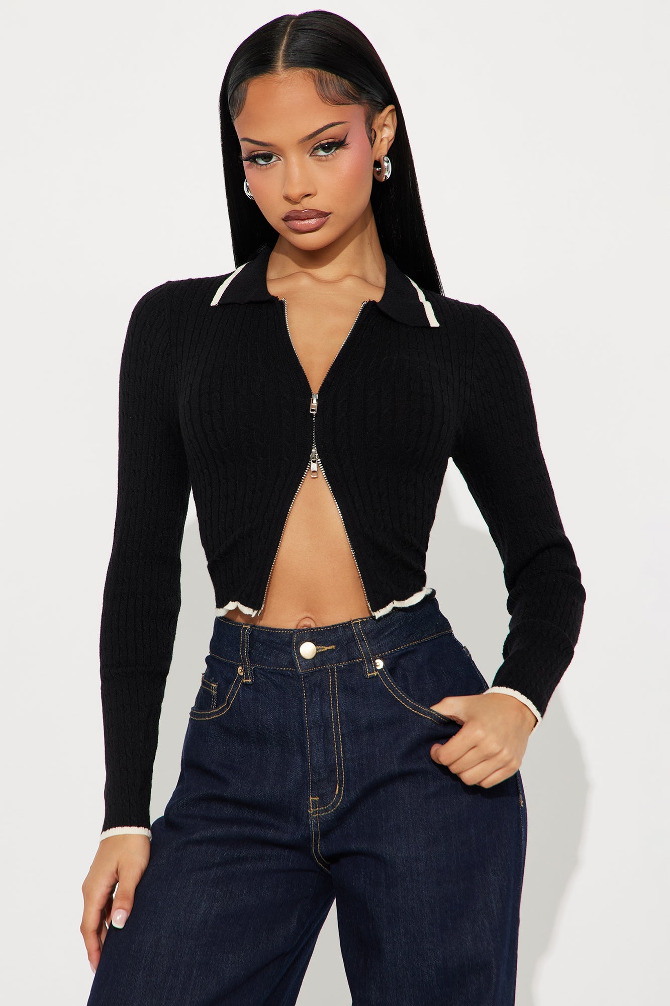 School Night Cable Knit Cardigan - Black