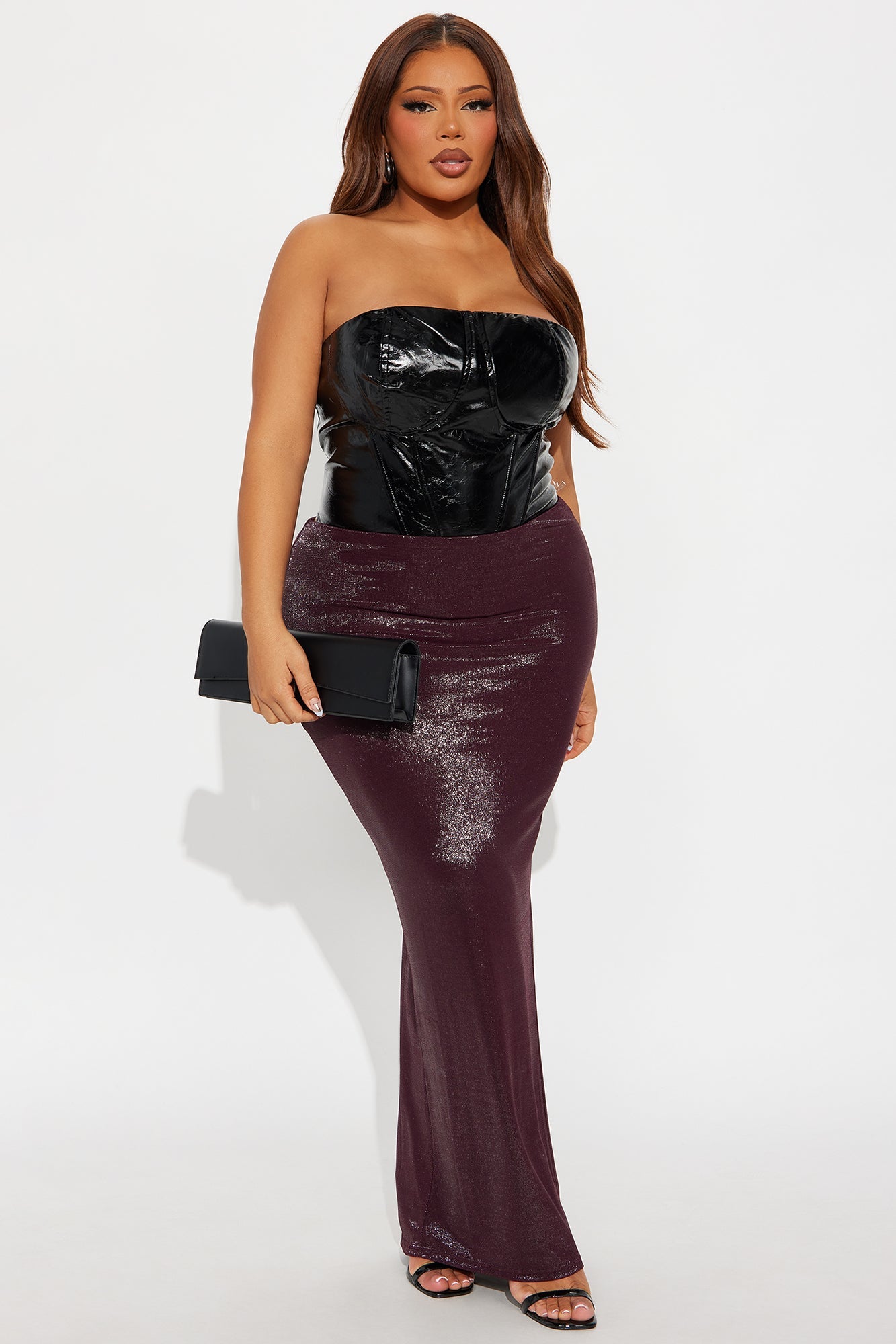 Star Of The Night Shimmer Maxi Skirt - Burgundy