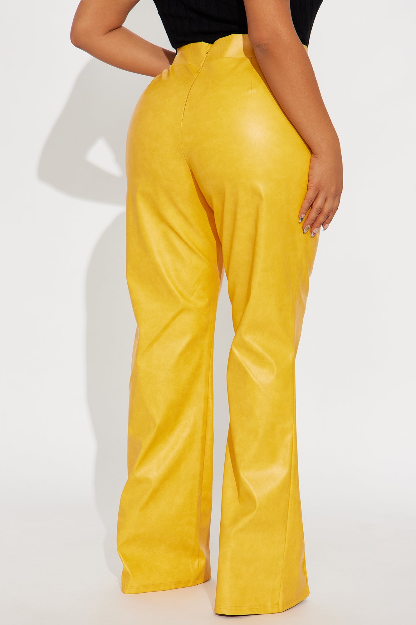 Victoria High Waisted Washed Faux Leather Dress Pants - Mustard