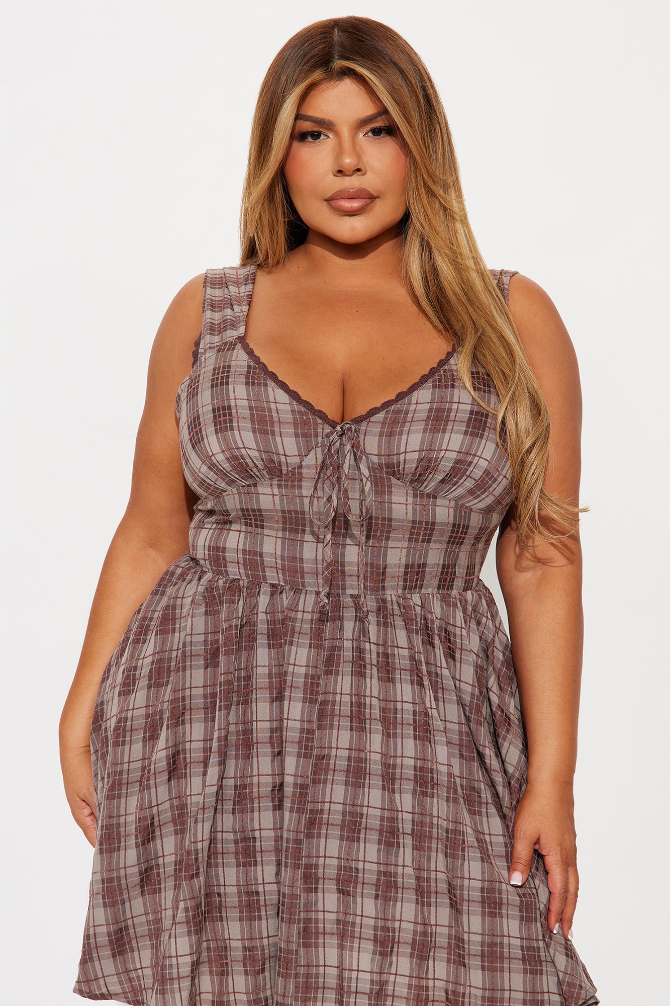 Odalys Plaid Mini Dress - Brown