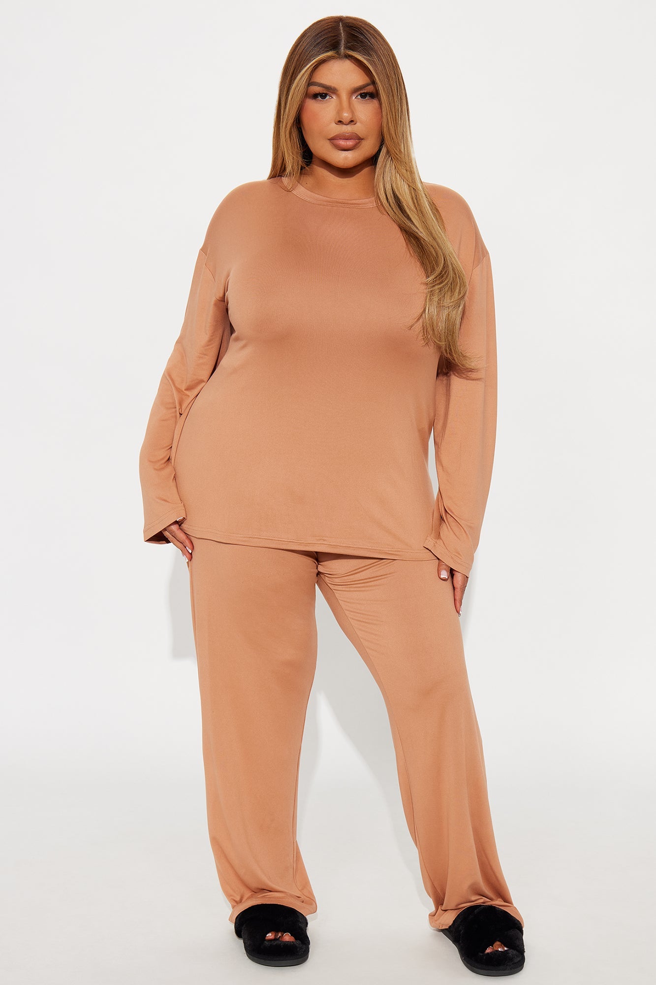 Relax Mood Long Sleeve PJ Pant Set - Mocha