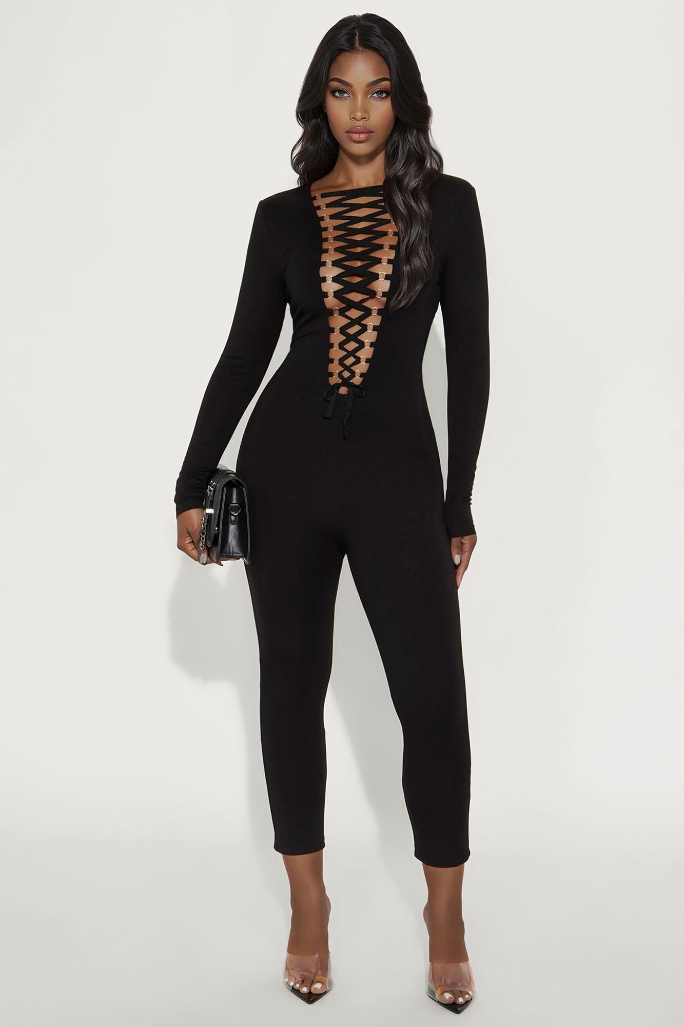 Layla Lace Up Capri Jumpsuit - Black
