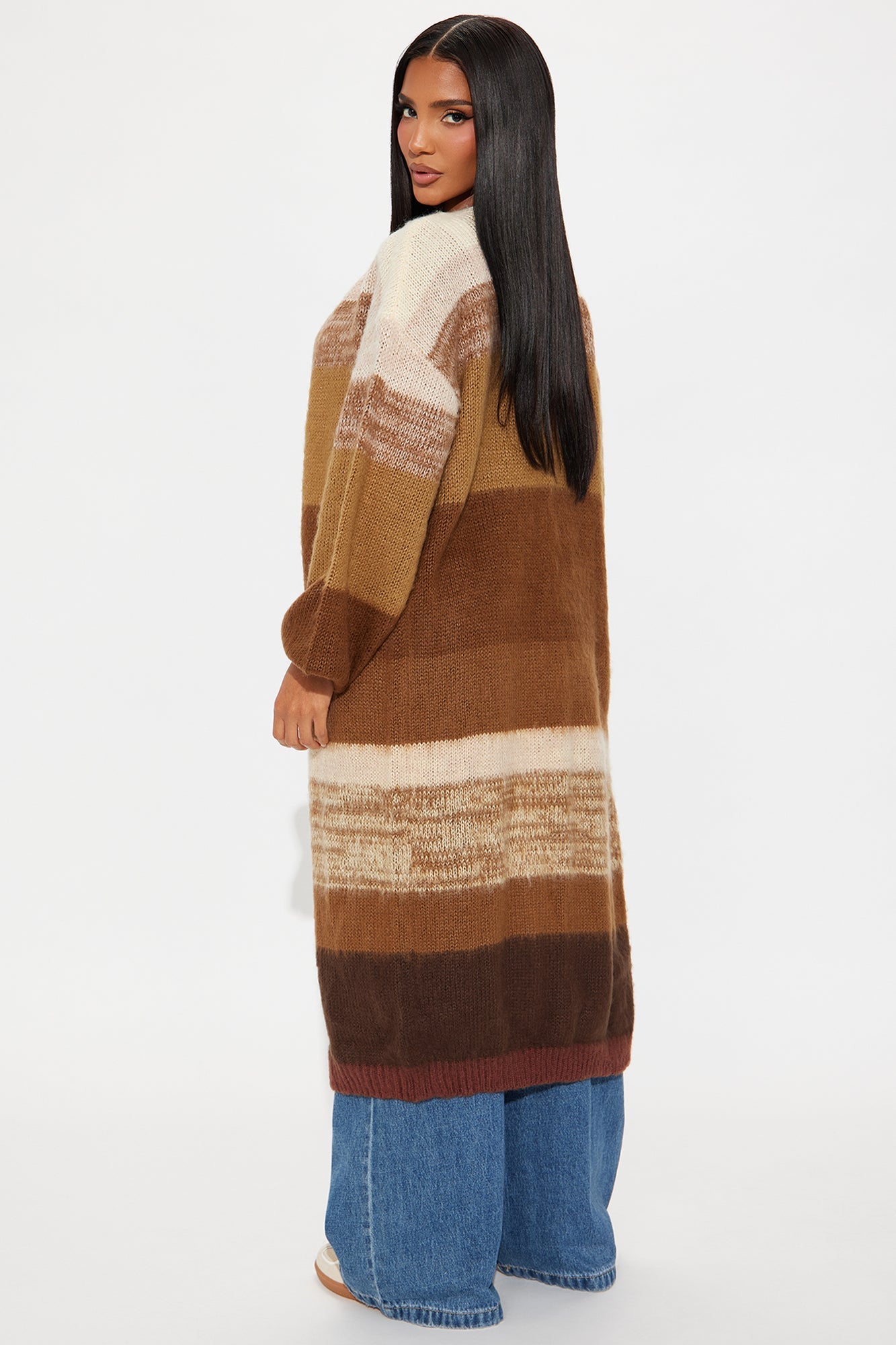 Lennon Color Block Long Cardigan - Brown/combo
