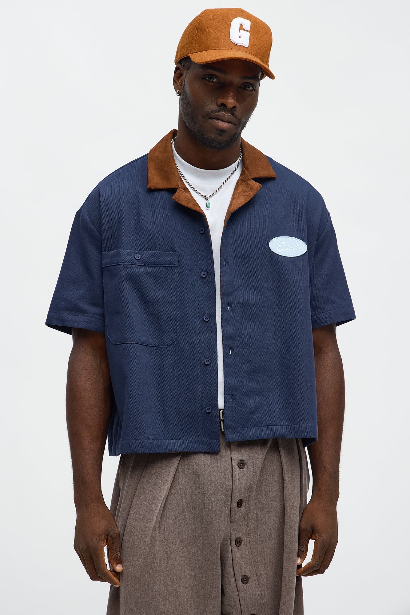 Cropped Rustpoint Mechanic Button Up Shirt - Navy