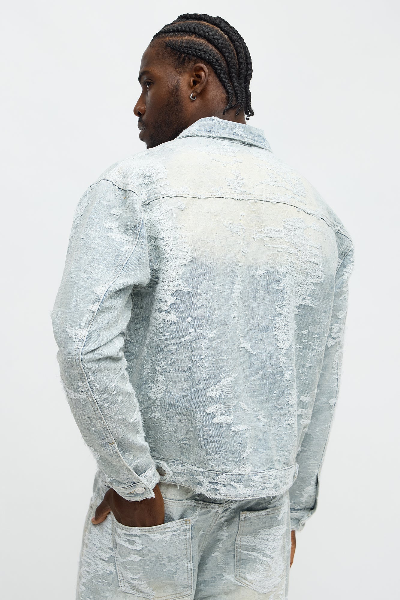Cropped Fading In And Out Work Jacket - Light Wash