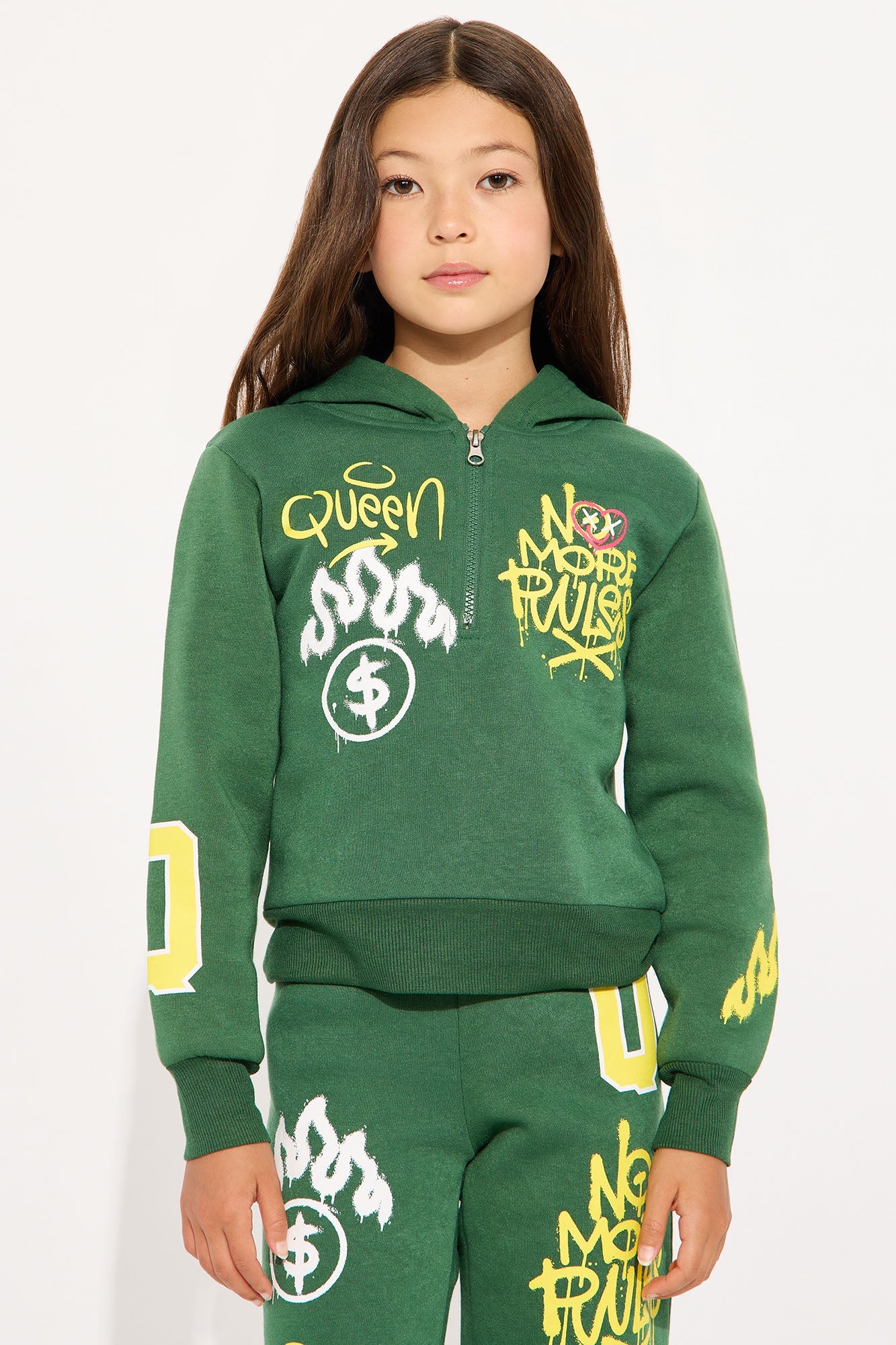 Mini Writing On The Wall Hoodie And Pant Set - Hunter Green
