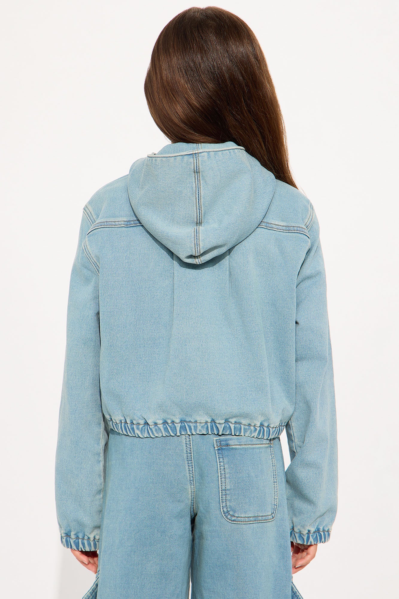 Mini Right Now Knit Denim Bomber Jacket - Medium Wash