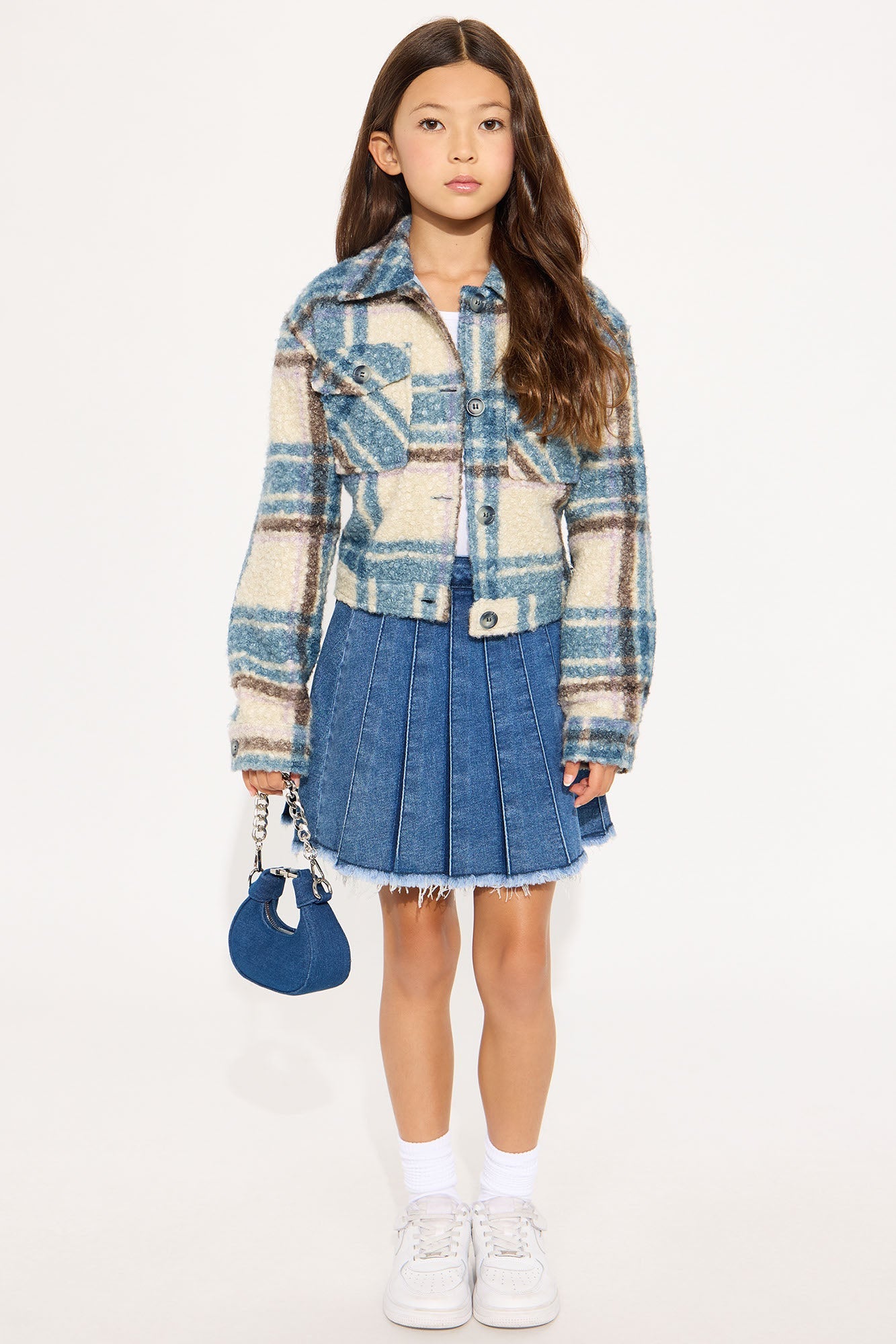Mini Ava Plaid Sherpa Shacket - Blue/combo
