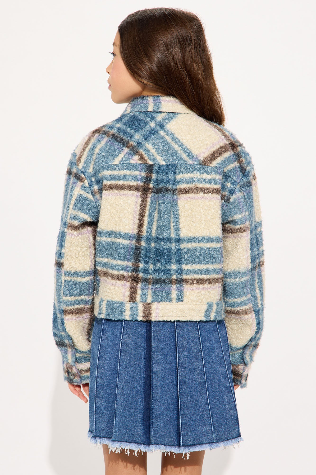 Mini Ava Plaid Sherpa Shacket - Blue/combo