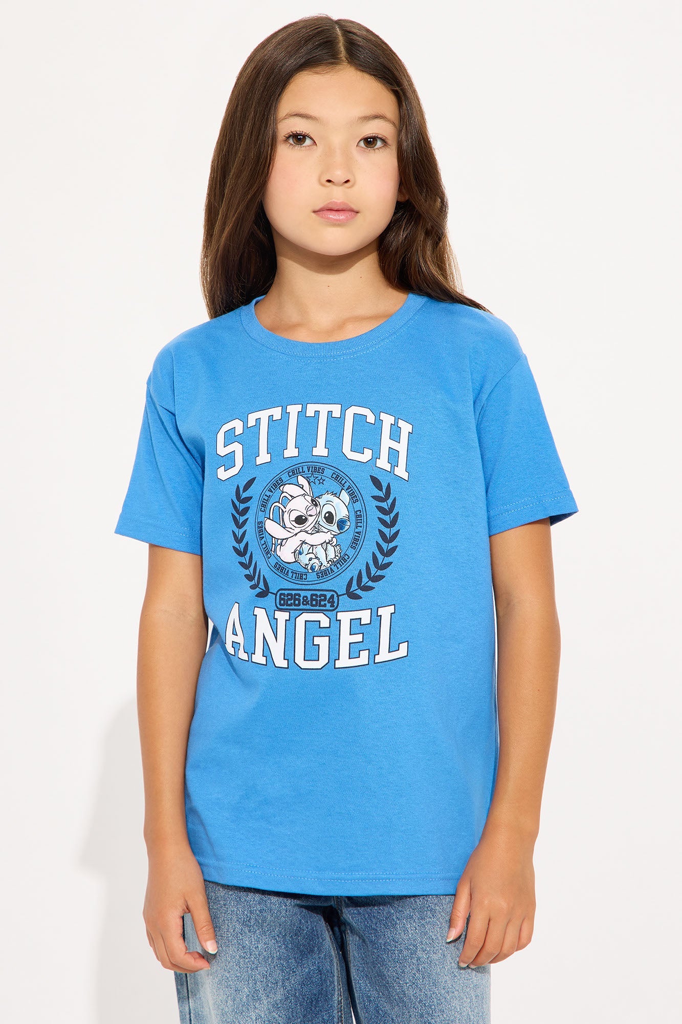 Mini Stitch And Angel Forever Short Sleeve Tee - Light Blue
