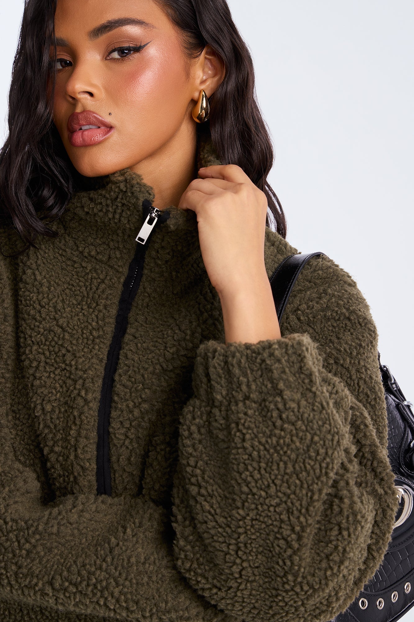 Cozy Cove Faux Sherpa Coat - Olive/combo