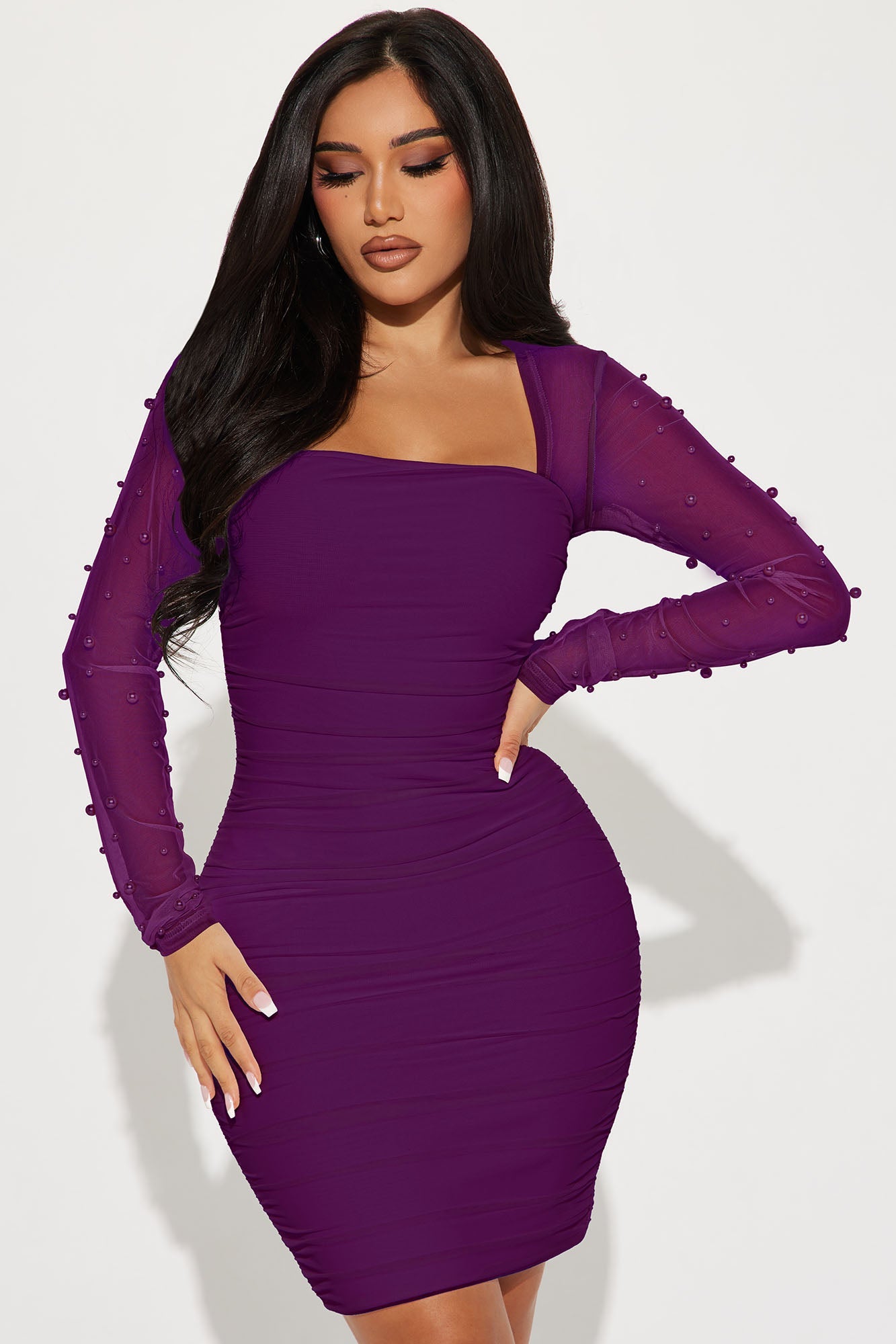 Maia Mesh Mini Dress - Plum