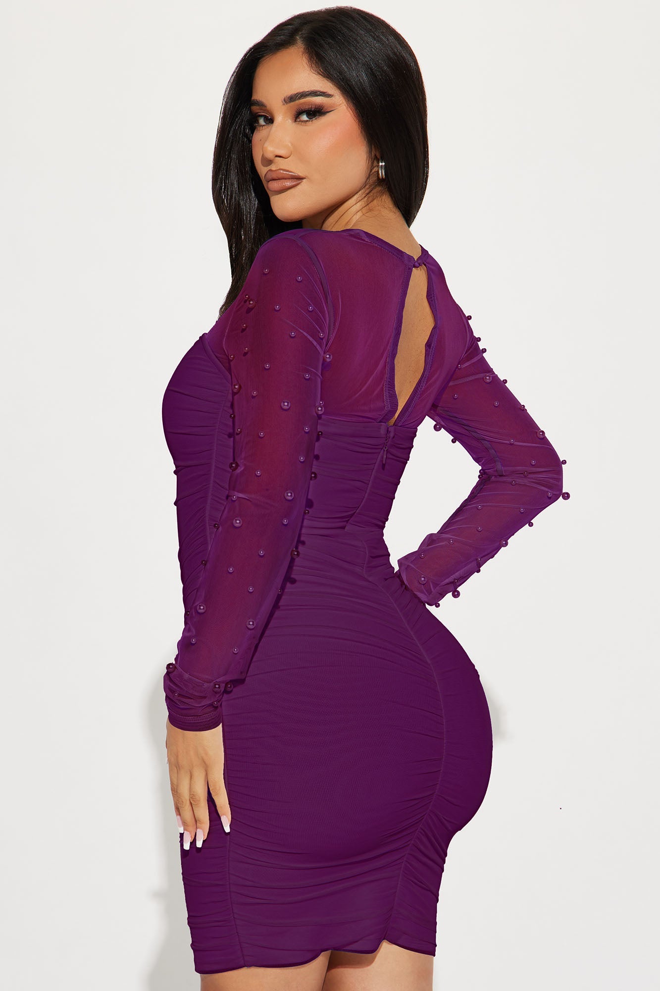 Maia Mesh Mini Dress - Plum