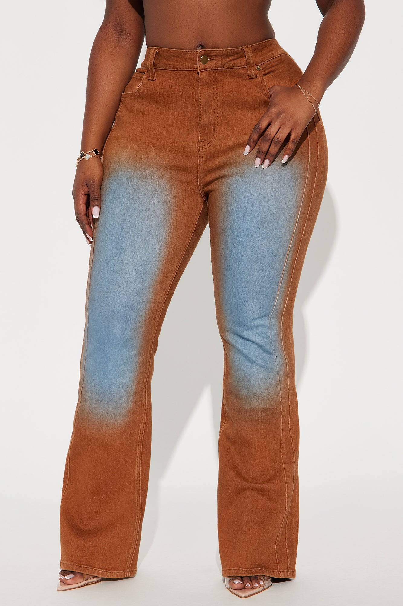 Switch Lanes Tinted Moto Flare Jeans - Brown