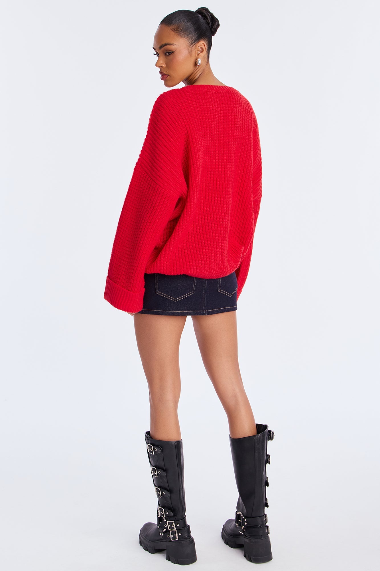 All Wrapped Up Chunky Knit Pullover Sweater - Red