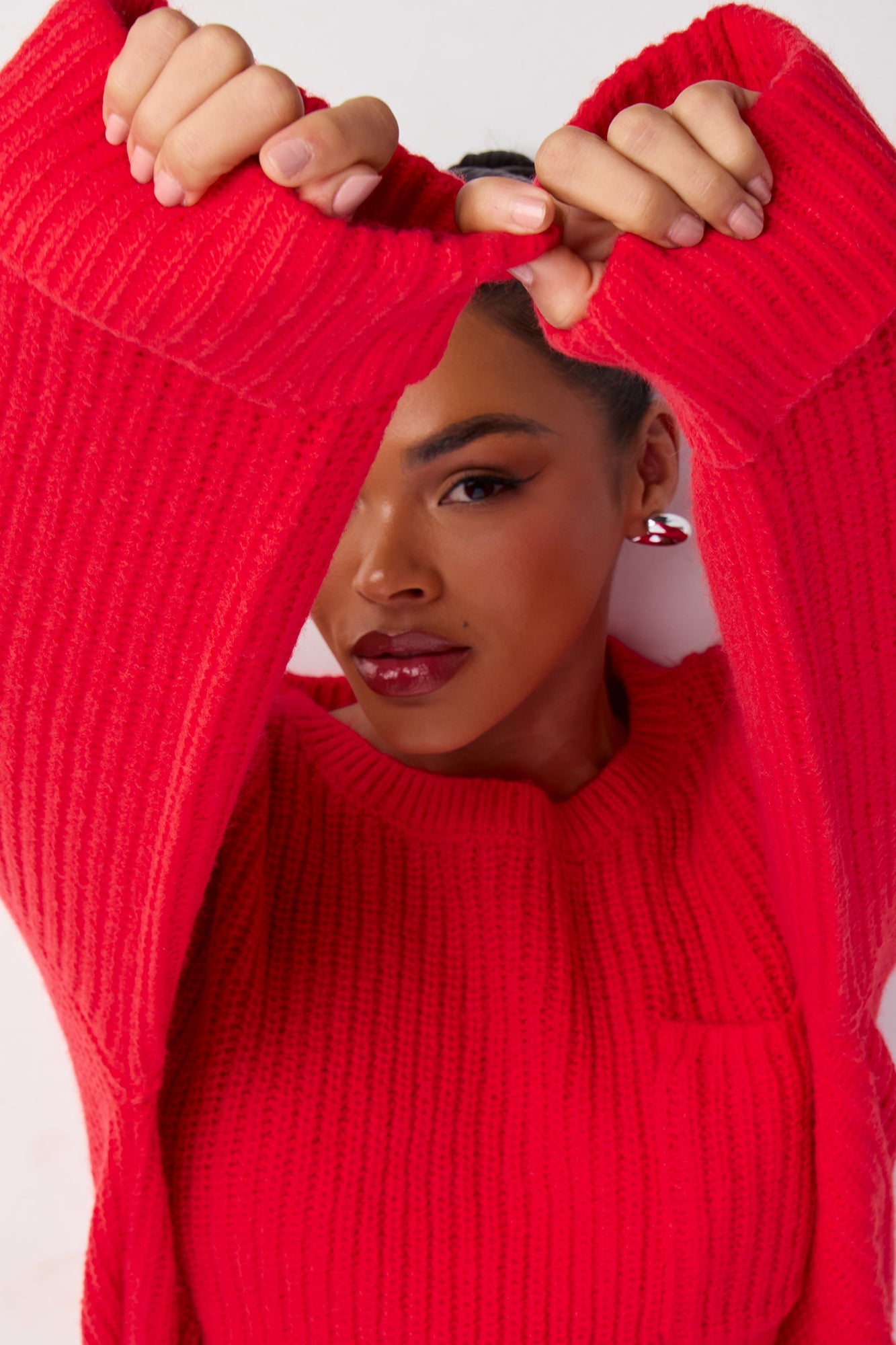 All Wrapped Up Chunky Knit Pullover Sweater - Red