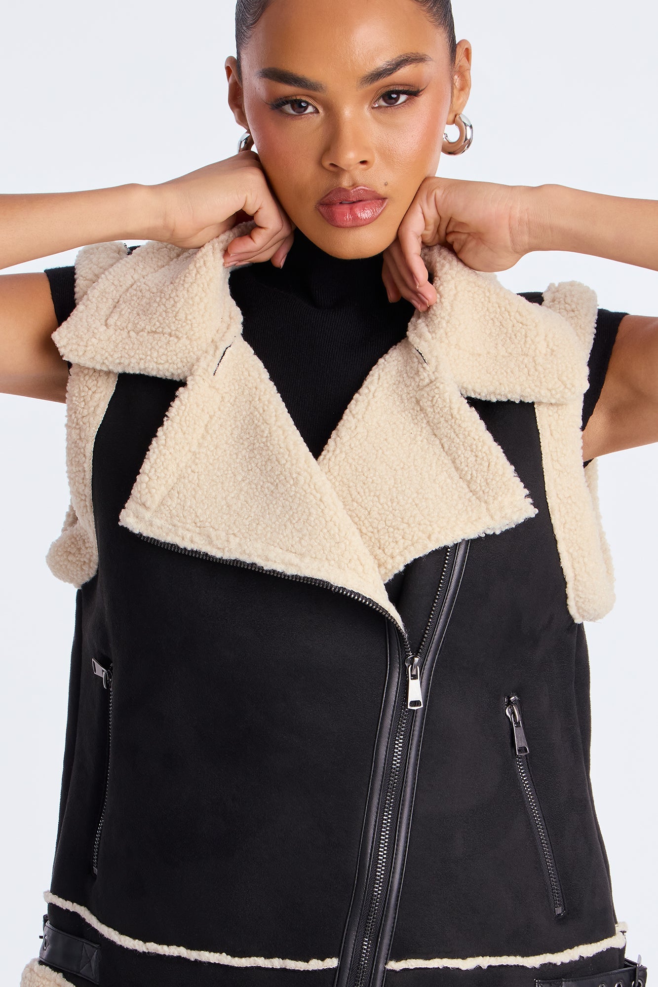 Jaxton Faux Leather Fur Lined Vest - Black/combo