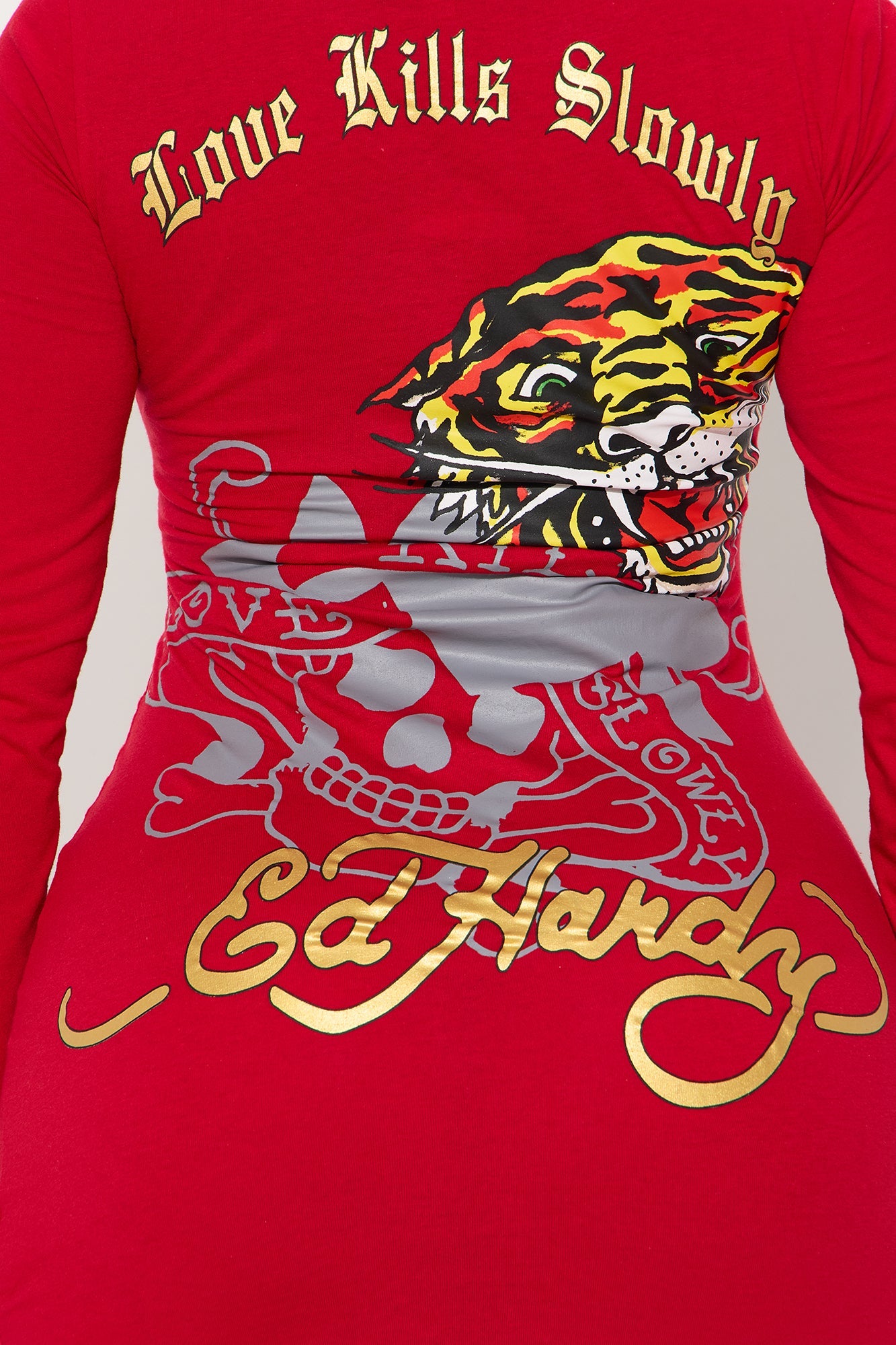 Ed Hardy Love Kills Long Sleeve Mini Dress - Red