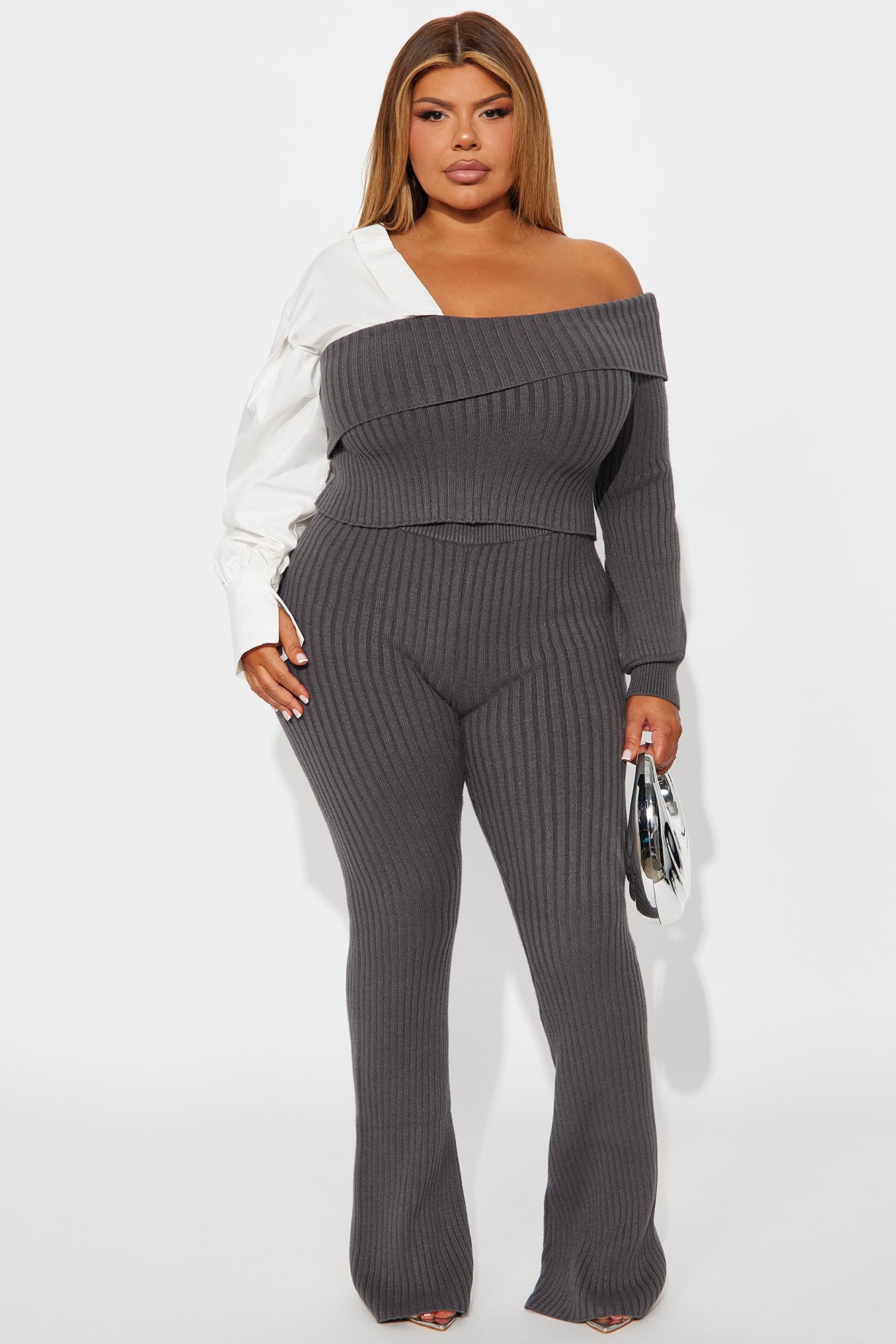French Breeze Sweater Pant Set - Charcoal/combo