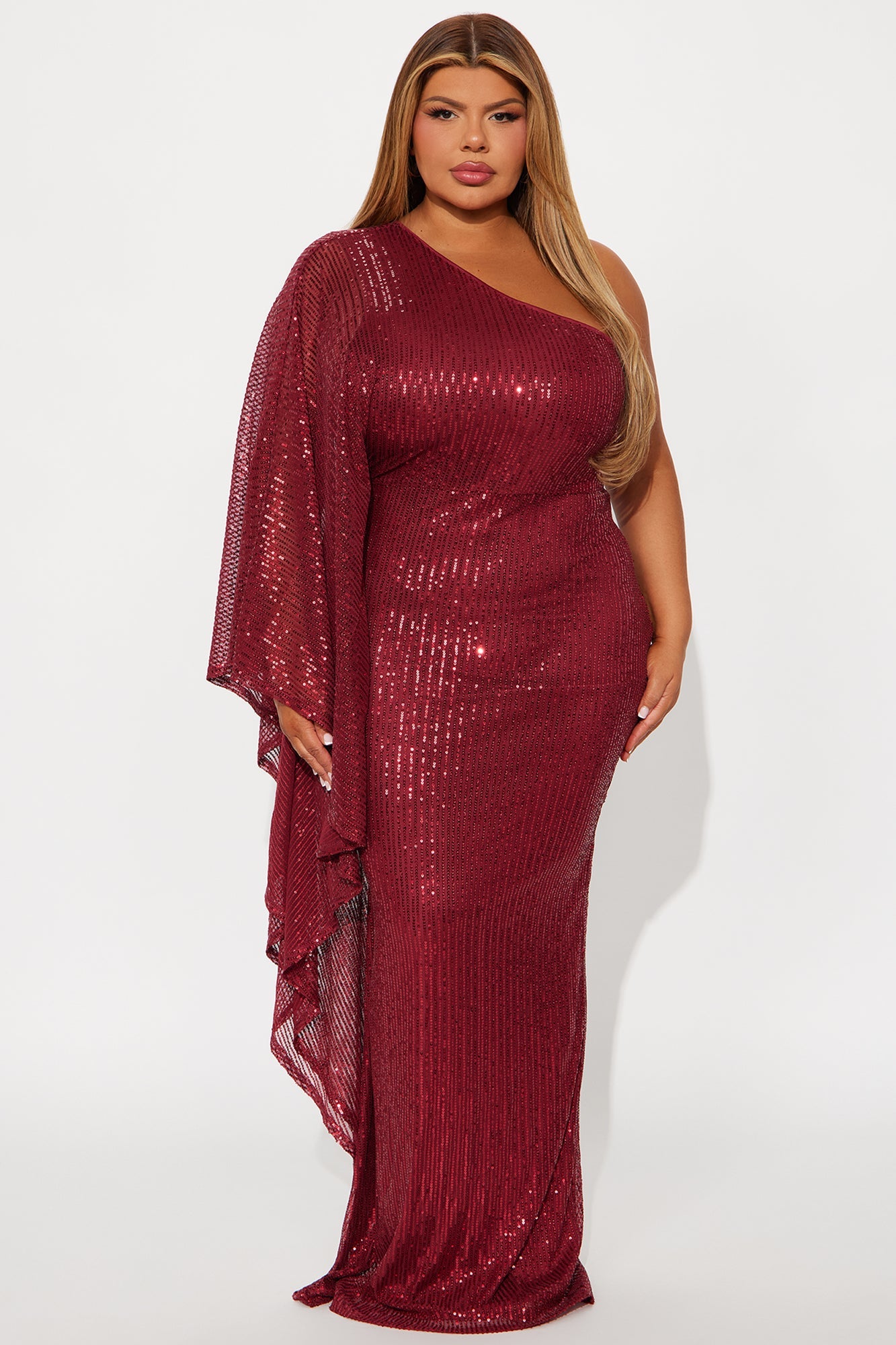 Haute Stuff Sequin Maxi Gown - Burgundy