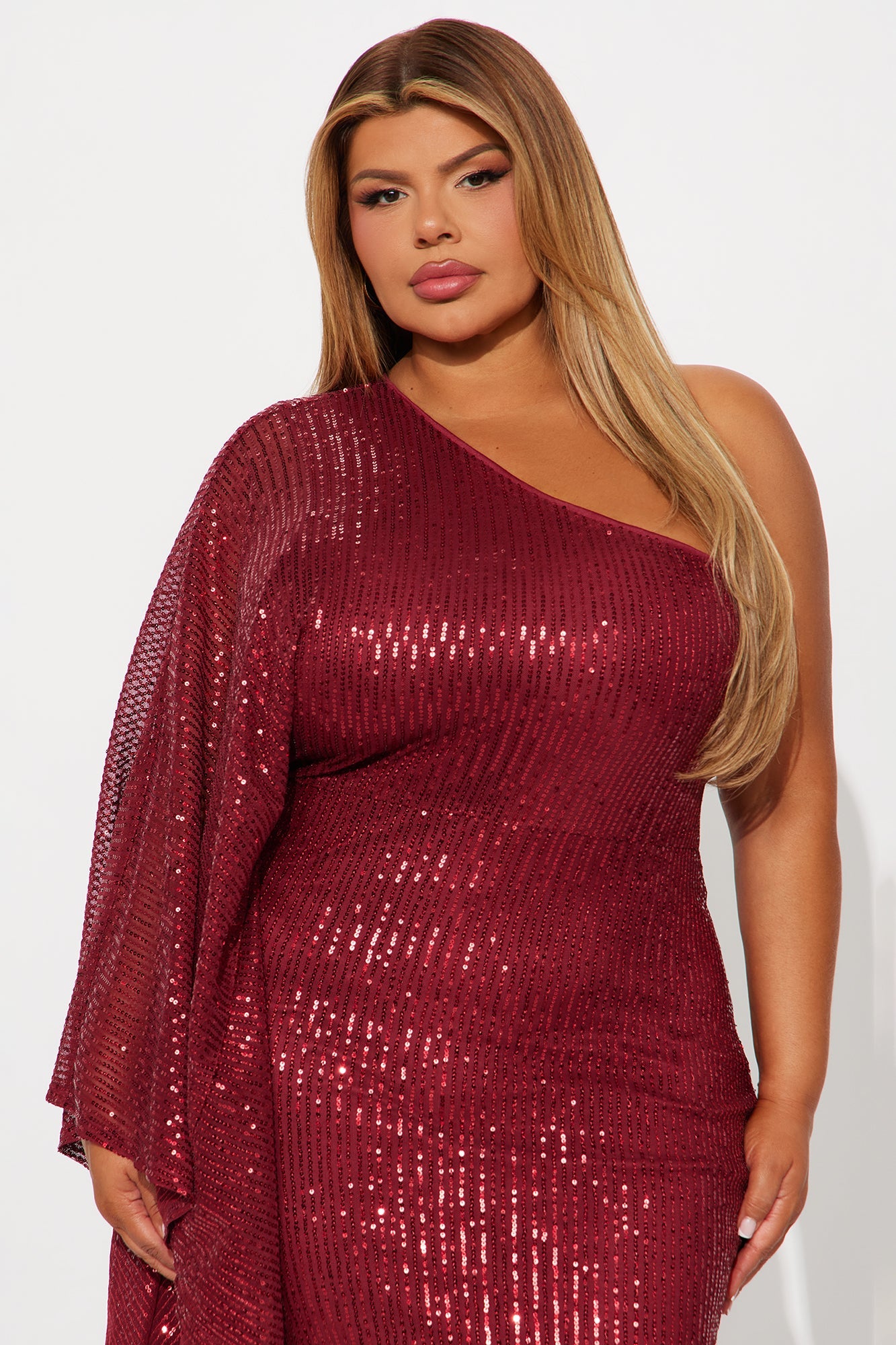 Haute Stuff Sequin Maxi Gown - Burgundy