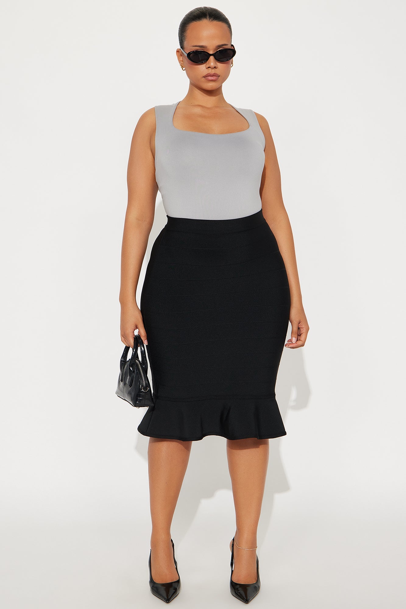 Riley Bandage Ruffle Pencil Skirt - Black