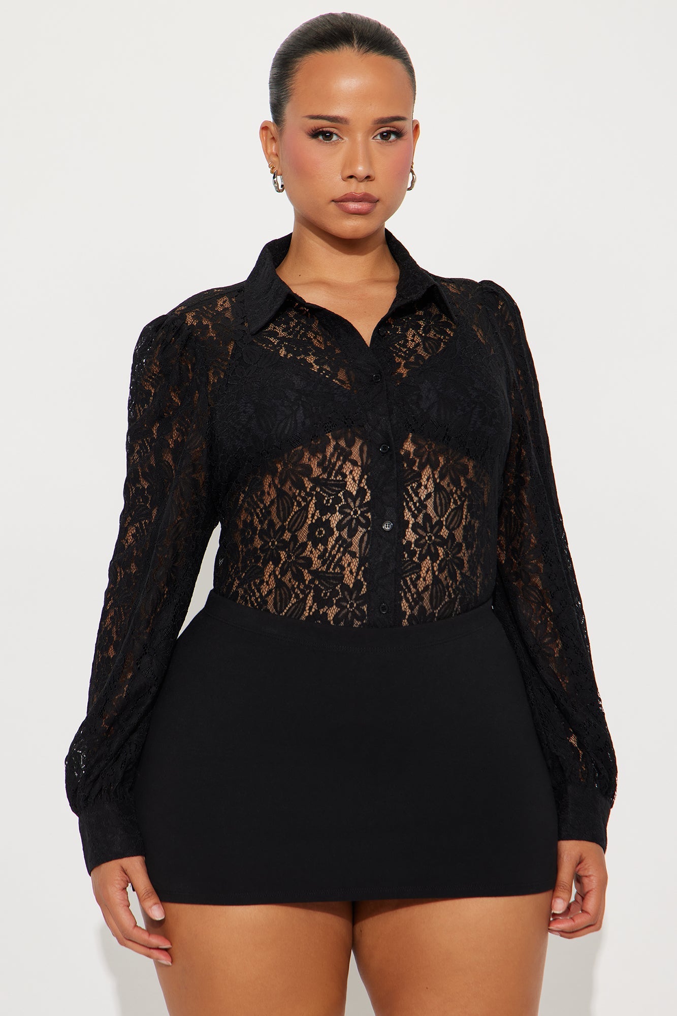 Walking Flower Lace Shirt - Black