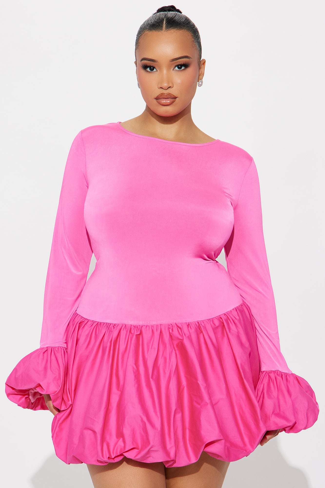 Jillian Puff Sleeve Bubble Mini Dress - Fuchsia