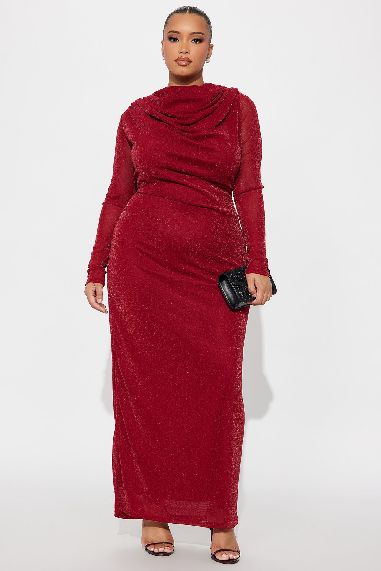 Sleek Sis Glitter Maxi Dress - Red