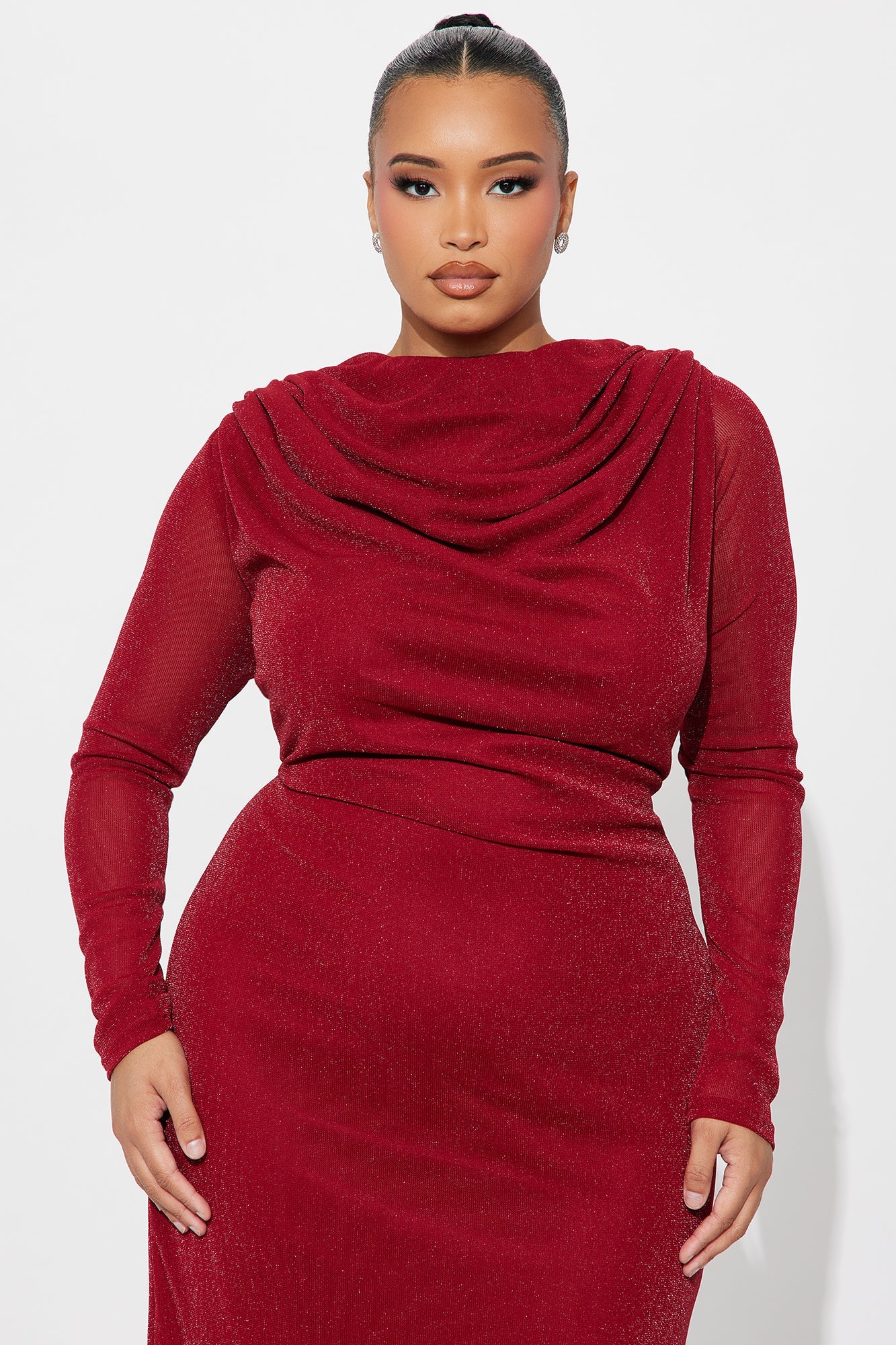 Sleek Sis Glitter Maxi Dress - Red