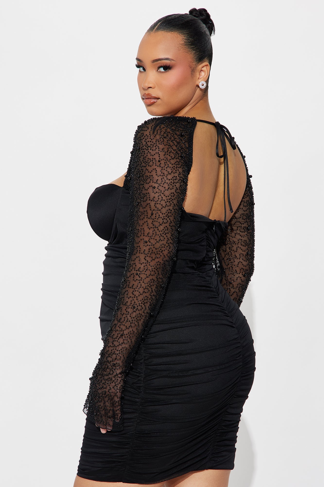 Tall Princess Beaded Mini Dress - Black